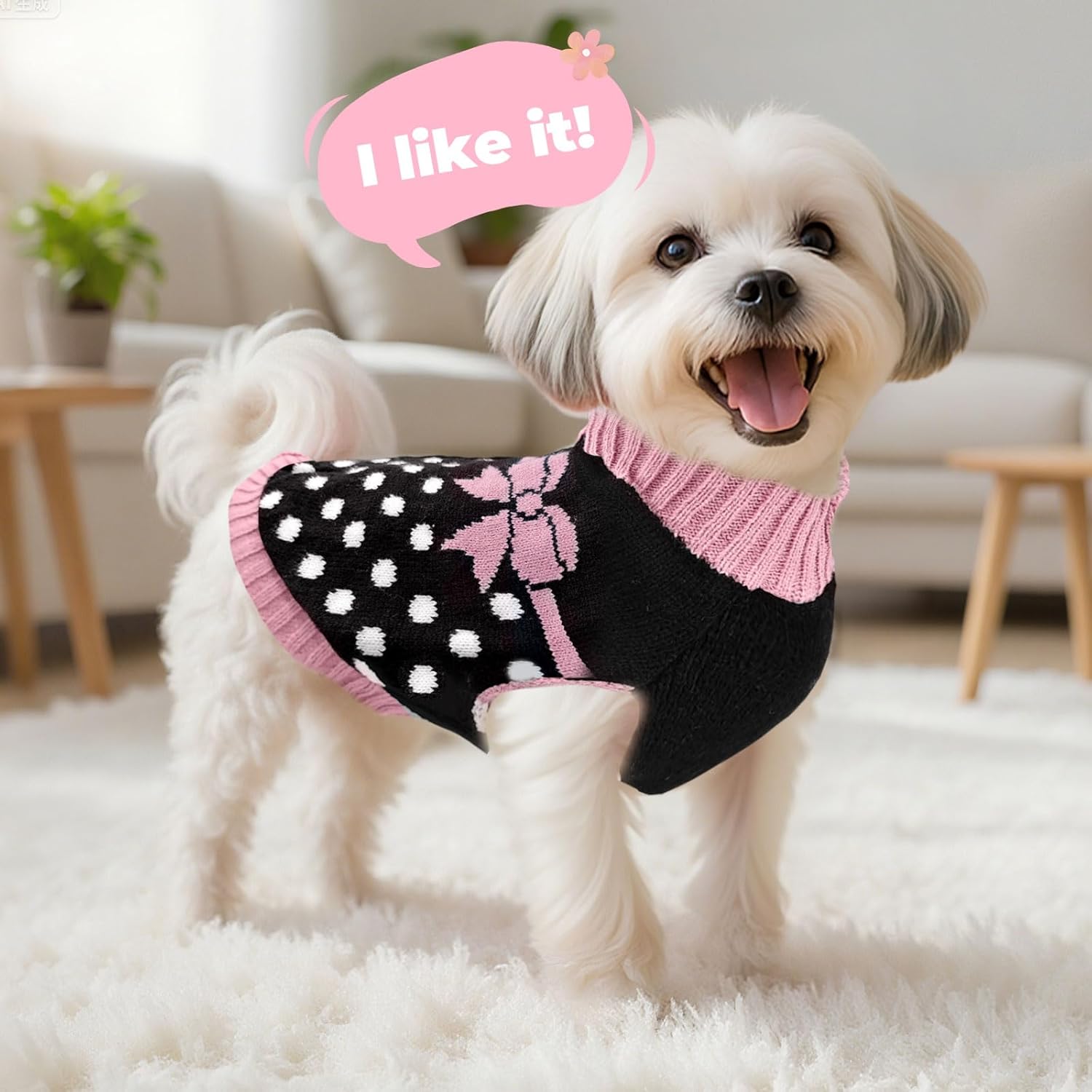 PETCARE Cute Dot Dog Sweater for Small Medium Dogs Girl with Purple Bowtie Knitted Warm Fall Winter Puppy Clothes Cat Sweaters for Cats Only Dachshund Chihuahua Yorkie Dog Outfits Vest Jumper