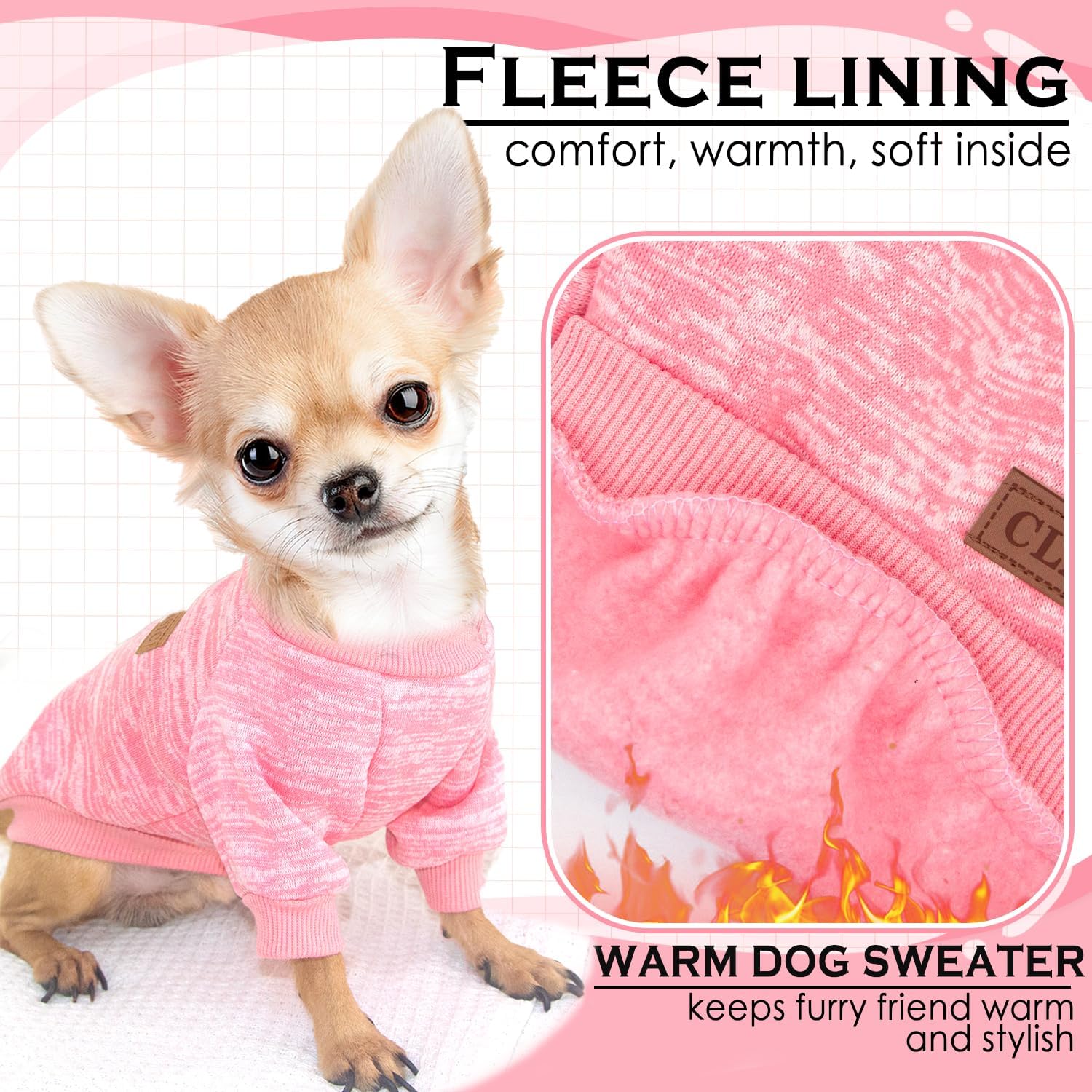 2 Pack Dog Sweaters for Small Dogs Girl Boy Fleece Puppy Sweater Warm Thick Pet Sweatshirt Winter Dog Clothes for Teacup Dog, Yorkie, Chihuahua, Pug, Cat,XXS,Pink Purple