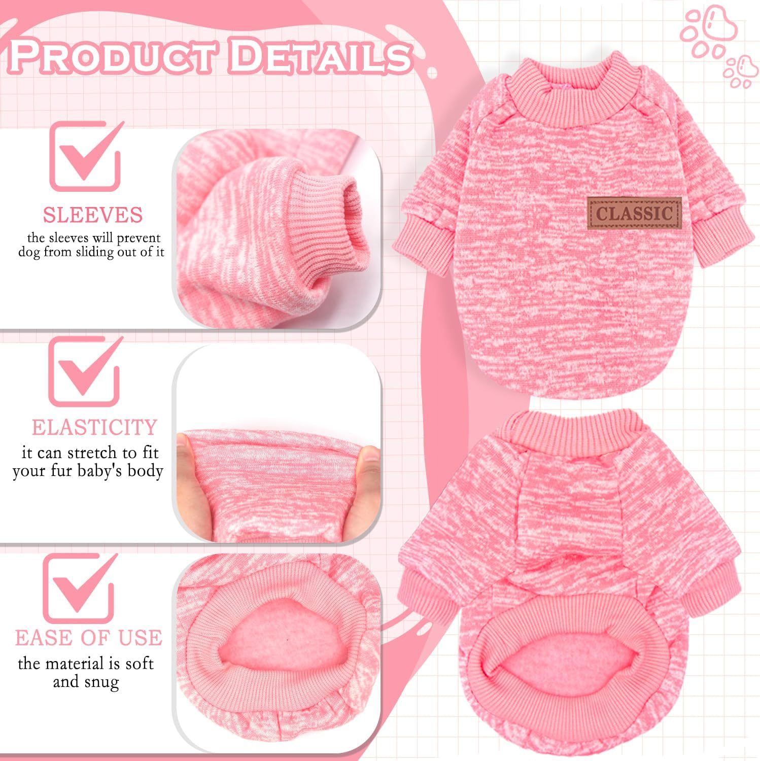 Alternative view of 2 Pack Dog Sweaters for Small Dogs Girl Boy Fleece Puppy Sweater Warm Thick Pet Sweatshirt Winter Dog Clothes for Teacup Dog, Yorkie, Chihuahua, Pug, Cat,XXS,Pink Purple