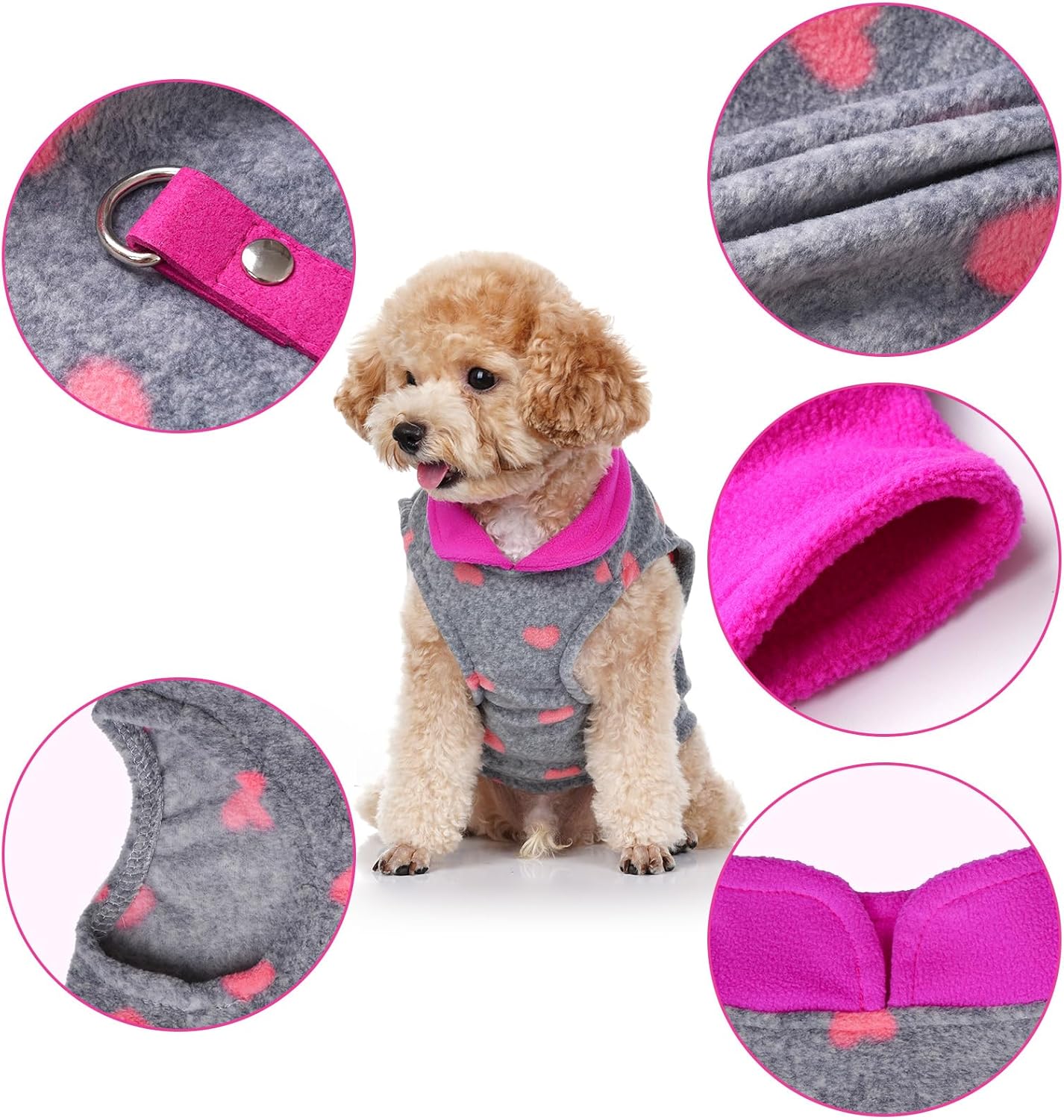 Alternative view of Rbenxia 2 Piece Grey and Pink Dog Heart Sweater with Leash Ring Soft Fleece Vest Dogs Pullover Warm Jacket Pet Dogs Clothes Winter Dog Outfits for Small Puppy Cat Pets (Medium, Stars+Heart)