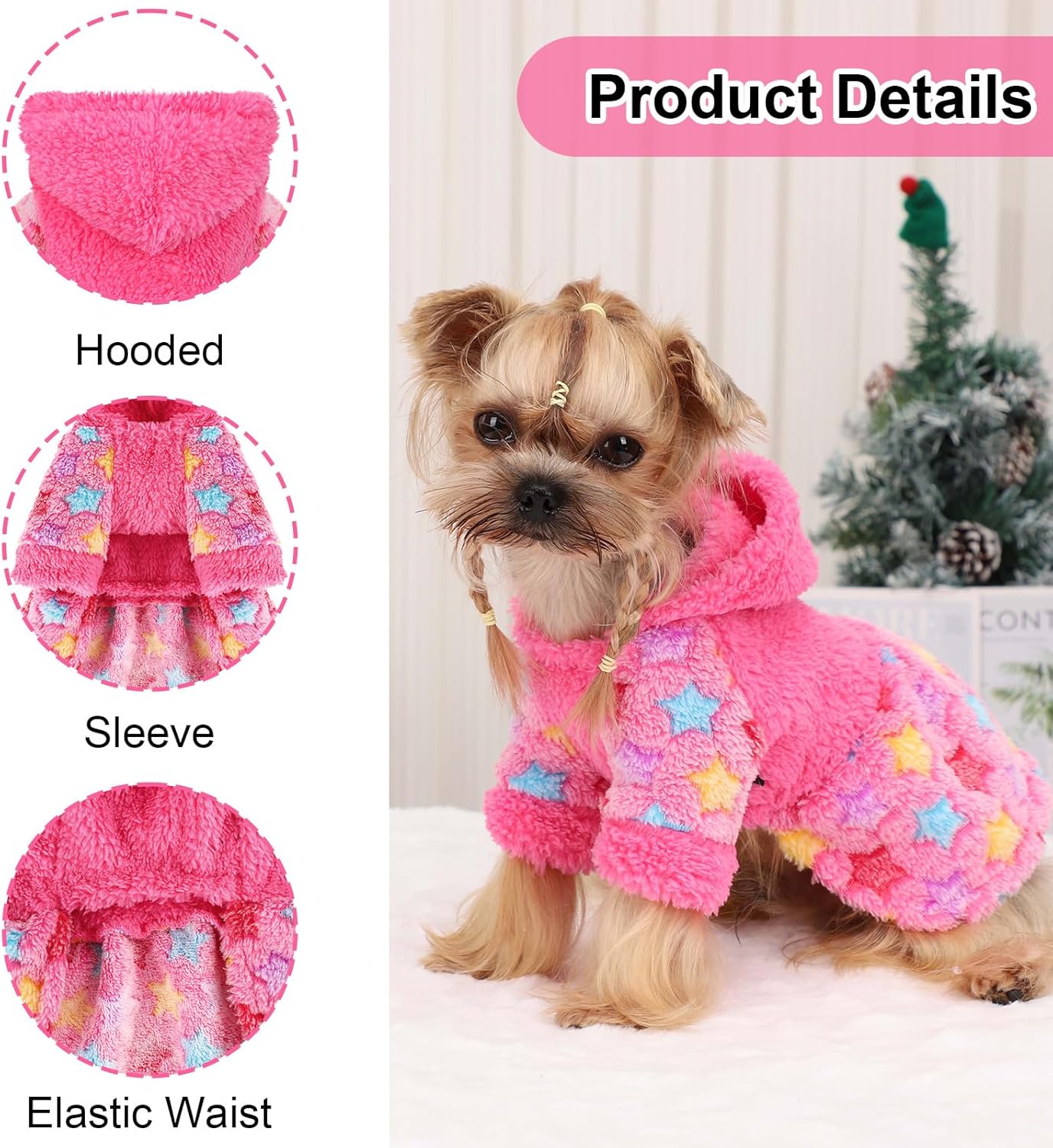 Alternative view of Yikeyo Dog Sweater Dress for Small Dogs Girl Boy, Cute Warm Fleece Dog Hooded Sweaters, Soft Puppy Clothes,Extra Warm Fall Winter Pet Clothes Birthday Dresses Holiday Outfits(Rose Pink,S)