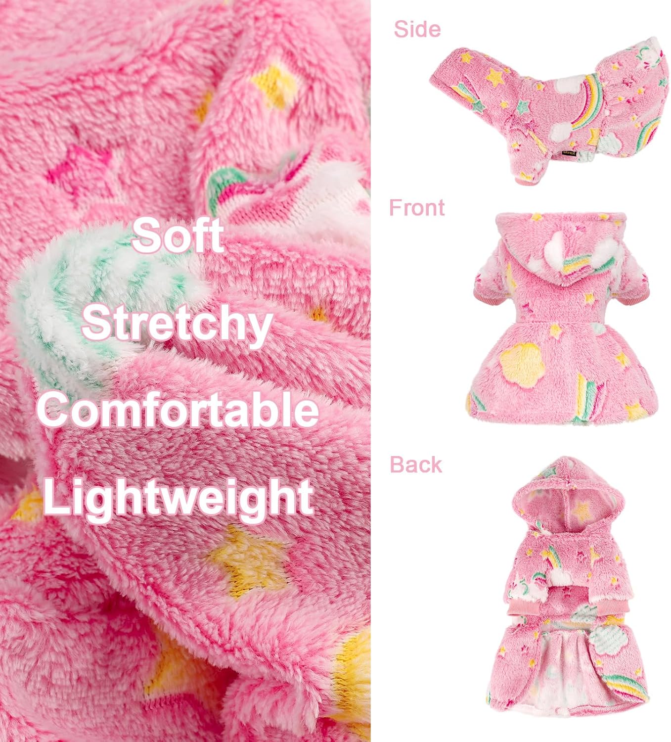 Dog Sweaters for Small Dogs Girl Night Glow Dog Hoodie Warm Fleece Doggie Sweatshirt Cute Puppy Dress Winter Pet Sweaters Doggy Clothes Outfit Apparel for Chihuahua Yorkie, Rainbow, M