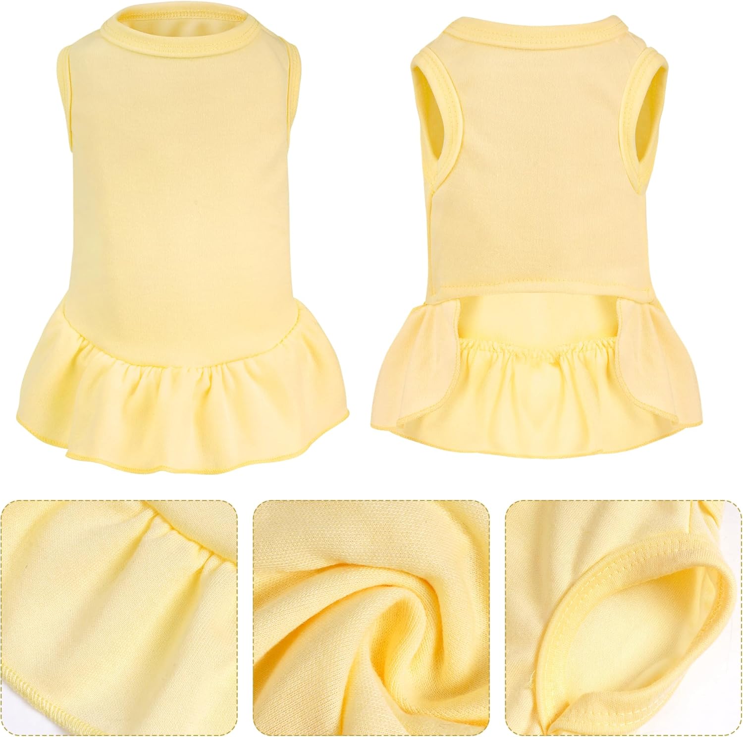 Alternative view of 2 Pcs Dog Dresses Cat Skirt Solid Color Dog Clothes Summer Sleeveless Puppy Girl Clothes for Small Pet Dogs Cats (Yellow,Pink, Medium)
