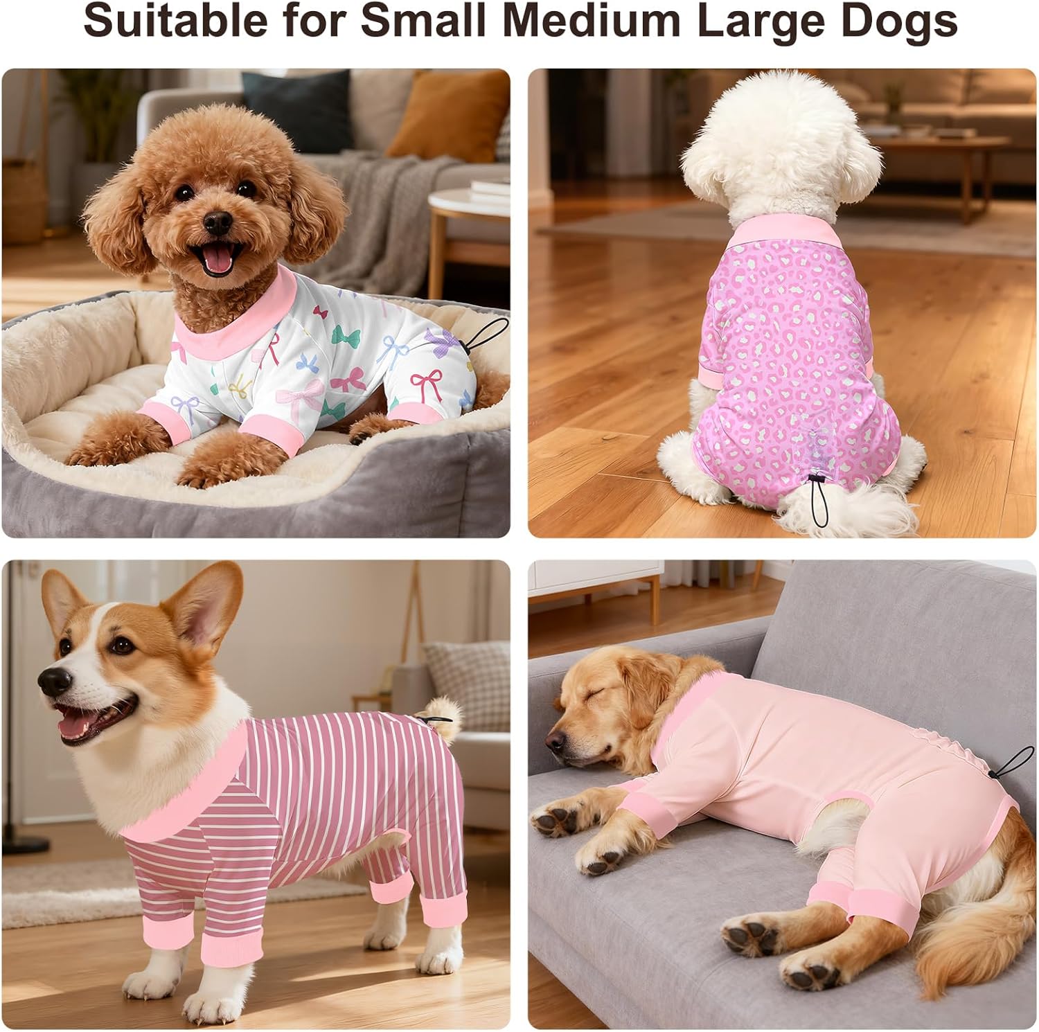 Alternative view of Bienbee Dog Pajamas, 4 PCS Dog Jammies Onesie Pjs Soft Stretchy Doggie Pajamas Dogs Clothes Costume for Small Medium Large Dogs Boy Girl(Pink Set)-S