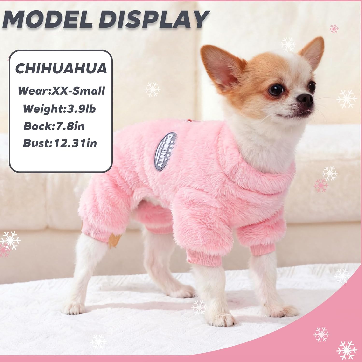 Dog Sweater for Small Dogs Fleece Dog Pajamas Winter Warm Thermal Soft Puppy Pjs Coat Stretchy Jumpsuit Doggie Pet Clothes Outfits Cat Apparel (Pink, XX-Small)