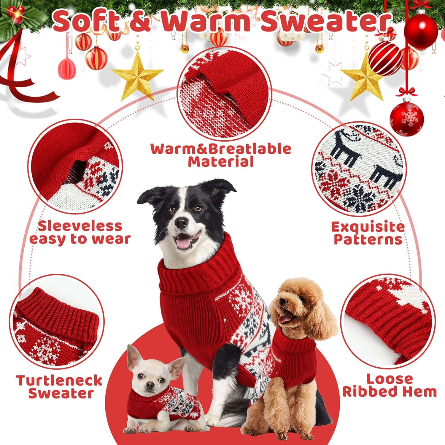 Alternative view of Christmas Dog Sweaters for Small Medium Large Dogs and Cats,Pet Soft Warm Holiday Outfit Girl & Boy,Pup Winter Clothes Turtleneck Double Knitting Collar for Outdoors Playing (Deer, M)
