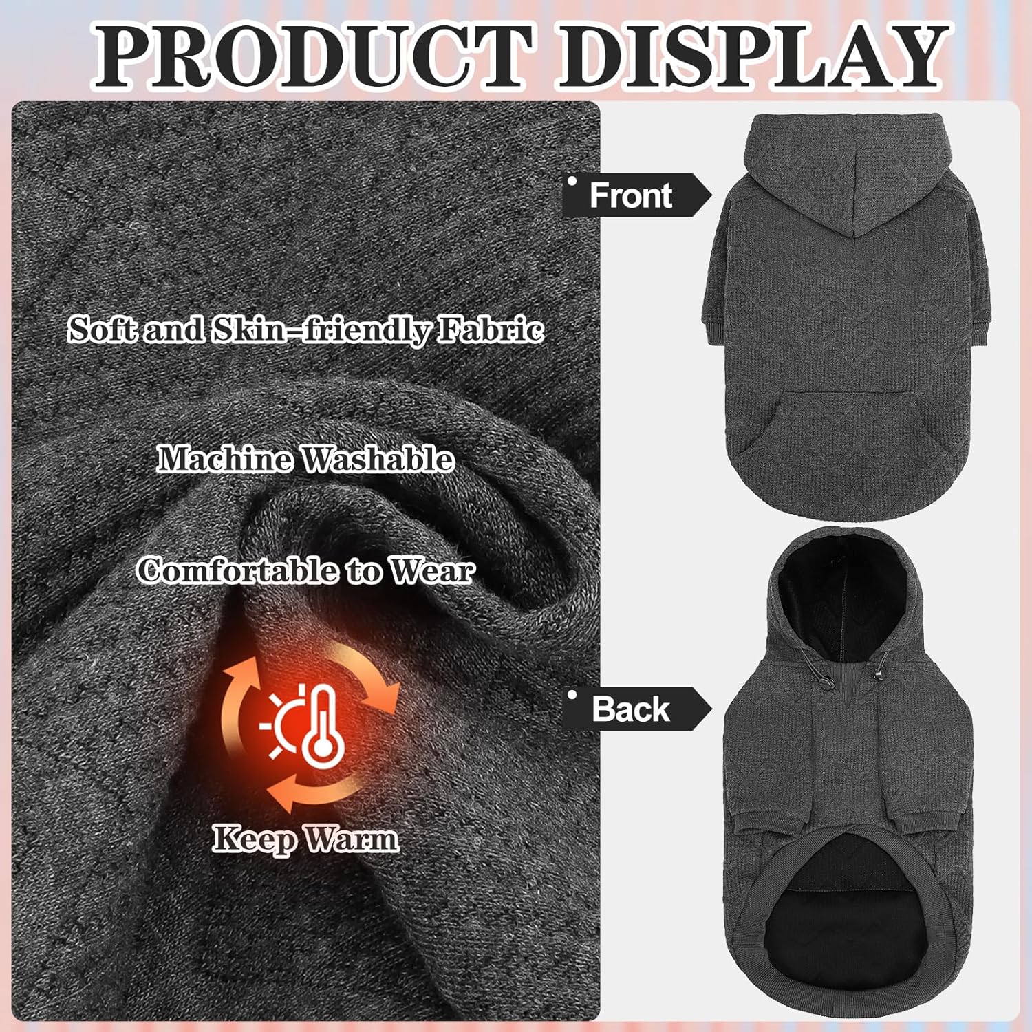 Alternative view of EXPAWLORER Dog Hoodie for Small Medium Large Dogs, Soft and Warm Fall Pet Clothes,Dog Sweater with Leash Hole and Pocket, Winter Cold Weather Coat, Sweatshirt for Boys Girls, Grey L