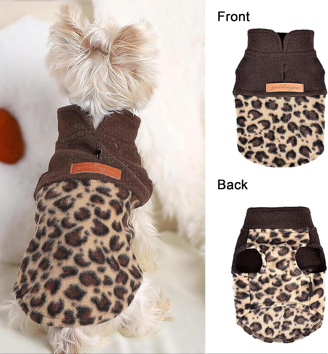 DaFuEn Dog Sweater, Dog Fleece Vest Winter Coat for Boy Girl, Pet Clothes Pullover, Soft Stretchy Puppy Sweater, Yorkie Teacup Chihuahua Jacket (Leopard, XS)