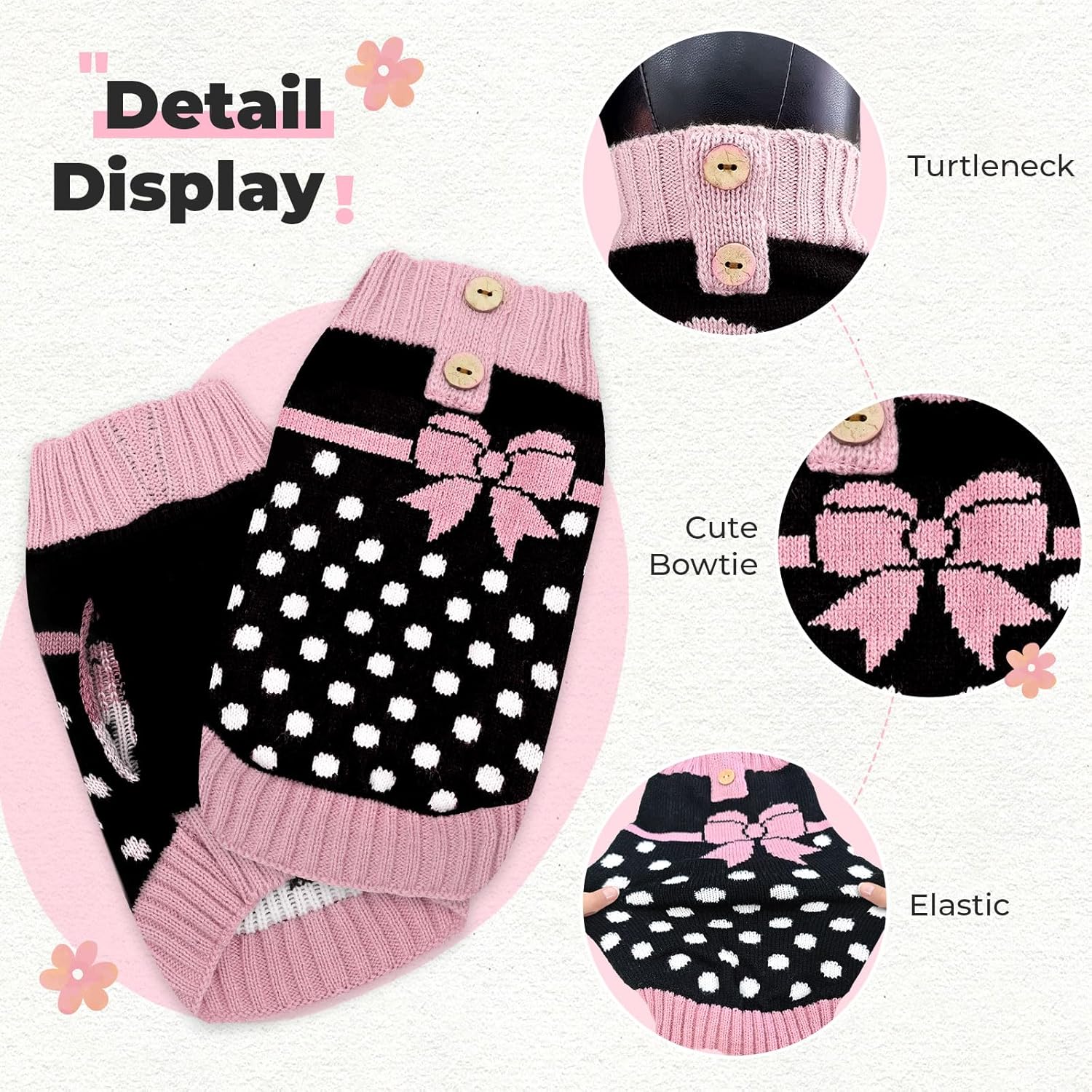 PETCARE Cute Dot Dog Sweater for Small Medium Dogs Girl with Purple Bowtie Knitted Warm Fall Winter Puppy Clothes Cat Sweaters for Cats Only Dachshund Chihuahua Yorkie Dog Outfits Vest Jumper - Image 5