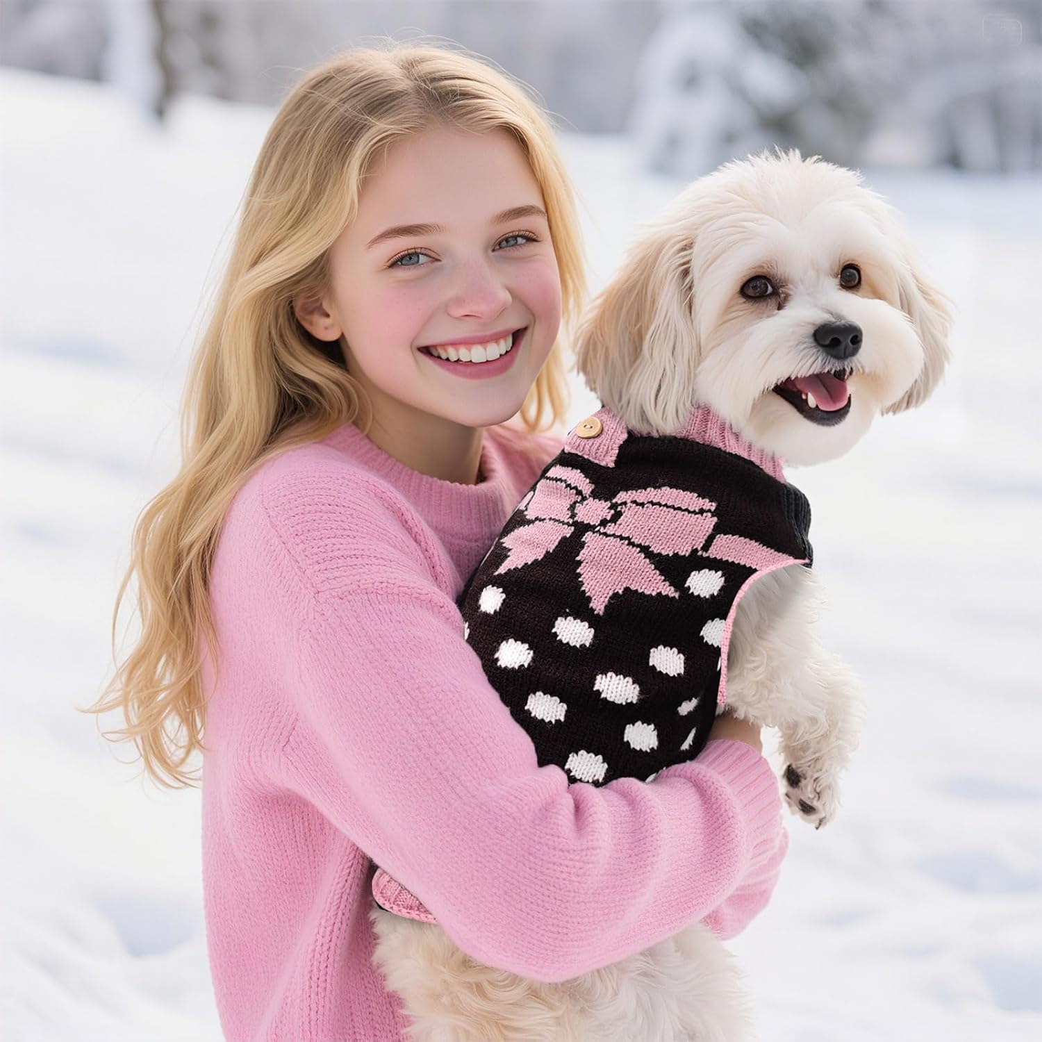 PETCARE Cute Dot Dog Sweater for Small Medium Dogs Girl with Purple Bowtie Knitted Warm Fall Winter Puppy Clothes Cat Sweaters for Cats Only Dachshund Chihuahua Yorkie Dog Outfits Vest Jumper - Image 6