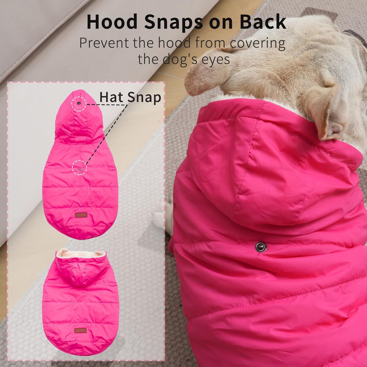 Vecomfy Fleece Lining Extra Warm Dog Hoodie in Winter,Small Dog Jacket Puppy Coats with Hooded Pink S