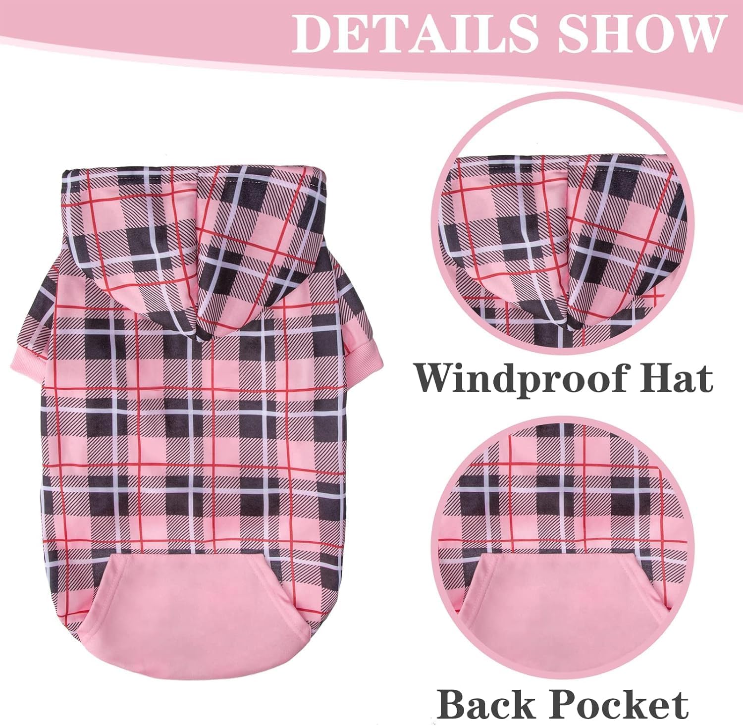 Alternative view of EXPAWLORER Plaid Dog Hoodie - British Style Warm Dog Sweater Shirt with Leash Hole,Pitbull Clothes Outfits,Winter Coat Apparel for All Breeds Puppy Girl Boy-Cat Apparel,Pink Medium