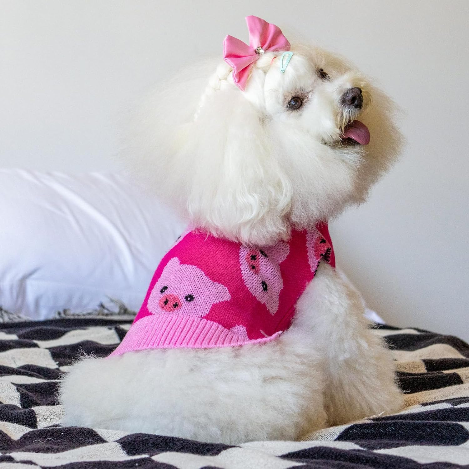 Alternative view of CuteBone Dog Sweater for Medium Large Dogs Pink Pig Knit Puppy Sweater Turtleneck Pet Winter Clothes Cat Apparel with Leash Hole