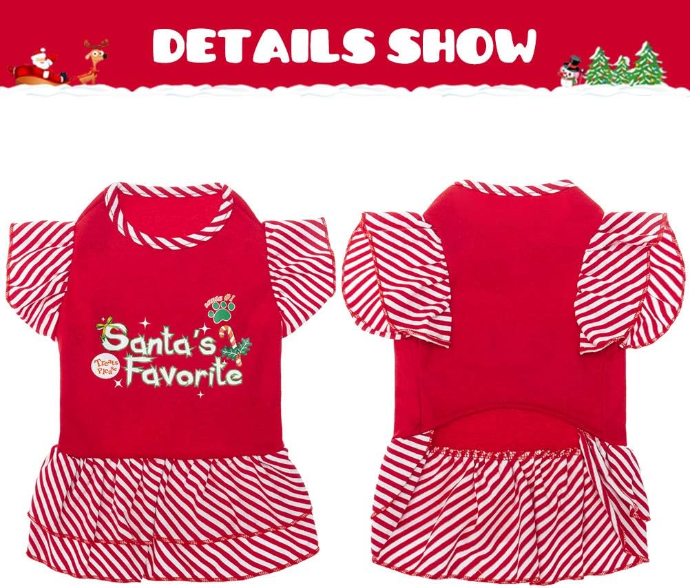 Alternative view of EXPAWLORER Dog Christmas Dress for Small Dogs,Puppy Costumes Pet Clothes Holiday Girl Dogs Shirt with Santa's Favorite Pattern,Party Dog Vest Dresses Cat Apparel Sweater Warm Skirt
