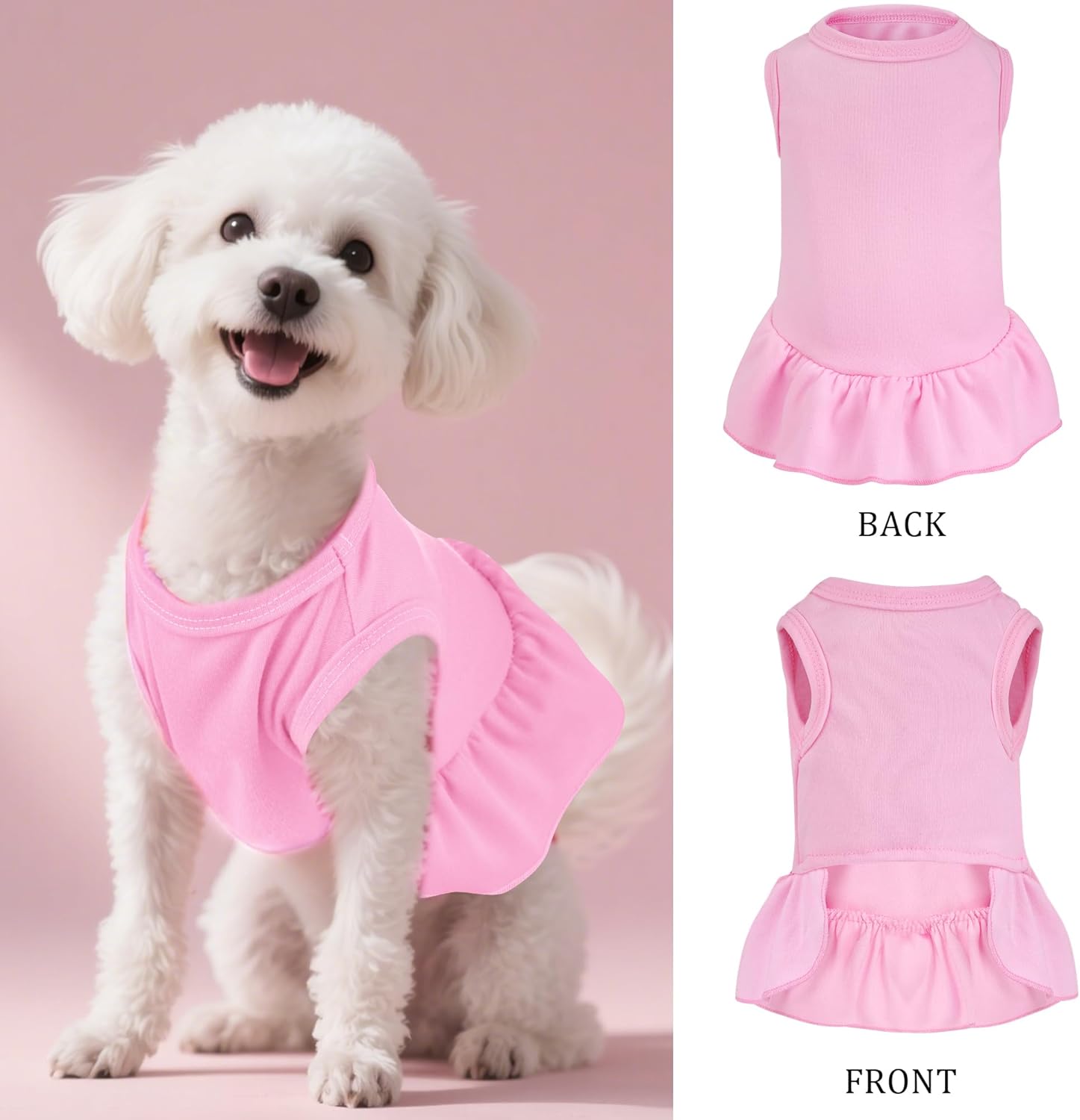 2 Pcs Dog Dresses Cat Skirt Solid Color Dog Clothes Summer Sleeveless Puppy Girl Clothes for Small Pet Dogs Cats (Yellow,Pink, Medium)