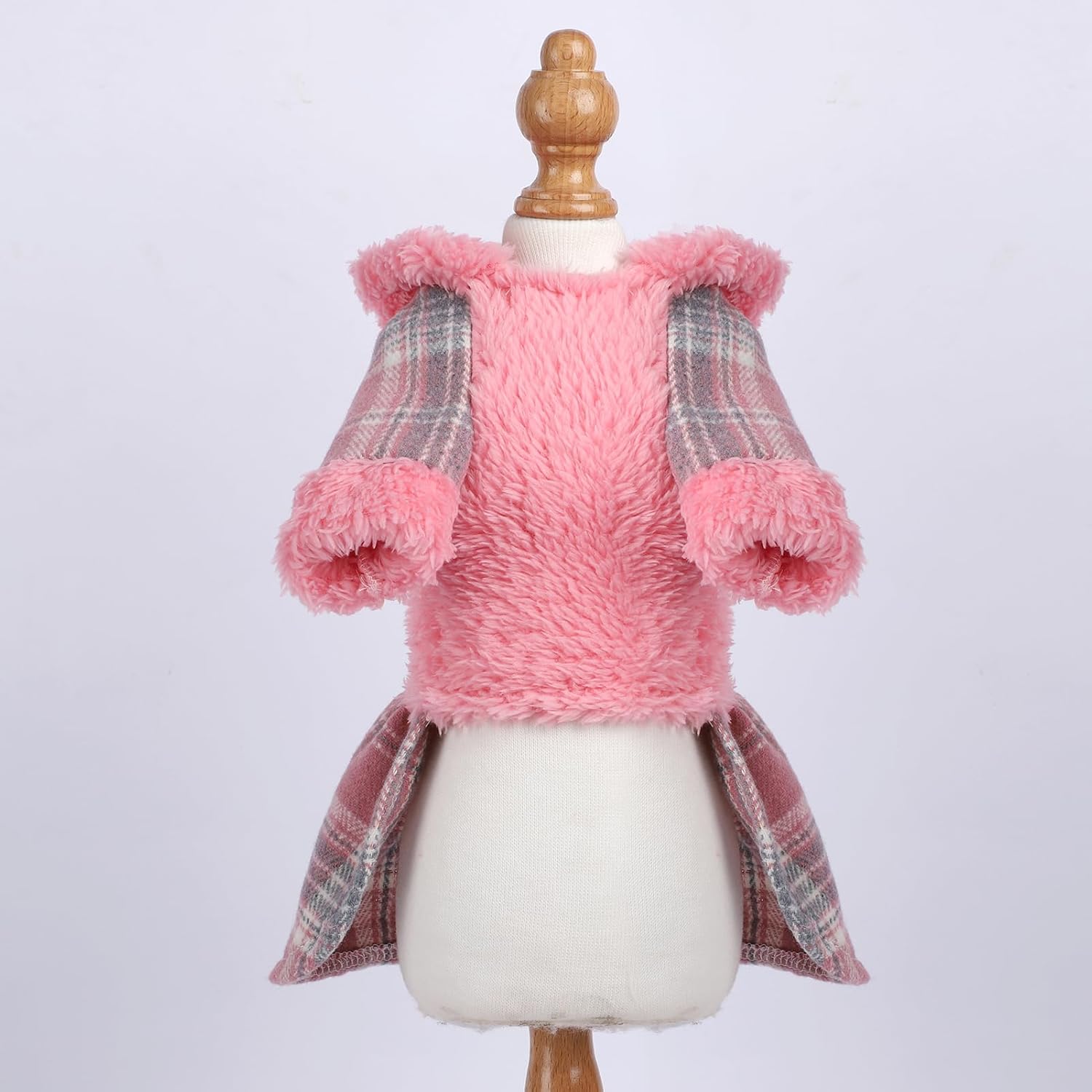 Dog Sweaters for Small Dogs Girl Pink Puppy Hoodie Sweater Winter Pet Dress Clothes Cold Weather Pet Coat Plaid Doggy Skirt Outfit Apparel Warm Puppy Clothing (Medium, Pink)