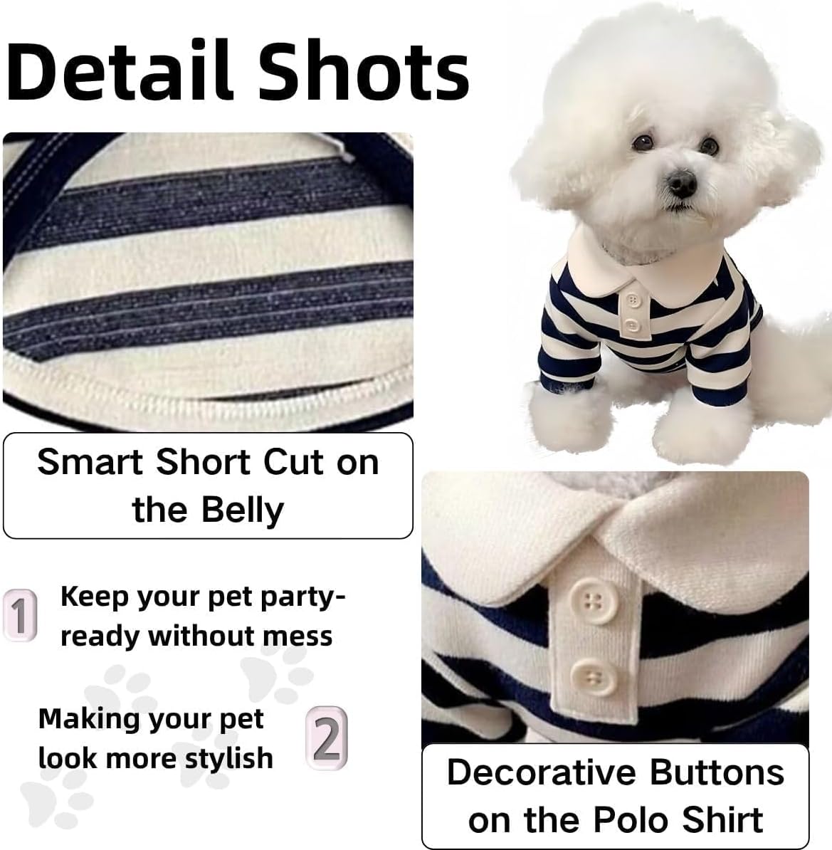 Alternative view of MANON ROSA Dog Clothes, Designer Boy Polo Shirt for Small Medium Dogs, Soft Puppy Outfit, Breathable Male Yorkie Chihuahua Shih Tzu Poodle Kitten Cat T-Shirt, Birthday Gifts - Blue, S, Fit 3-5lbs