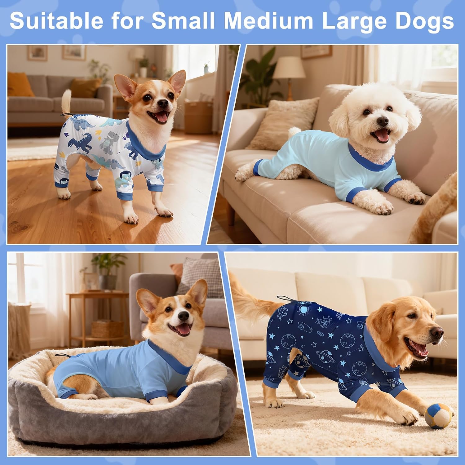 Alternative view of Bienbee Dog Pajamas, 4 Pack Cute Soft Dog Puppy Clothes Dogs Pjs Onesies Jammies Outfit Adjustable Breathable & Stretchy Clothes for Small Medium Large Dogs Girl Boy Puppy-S