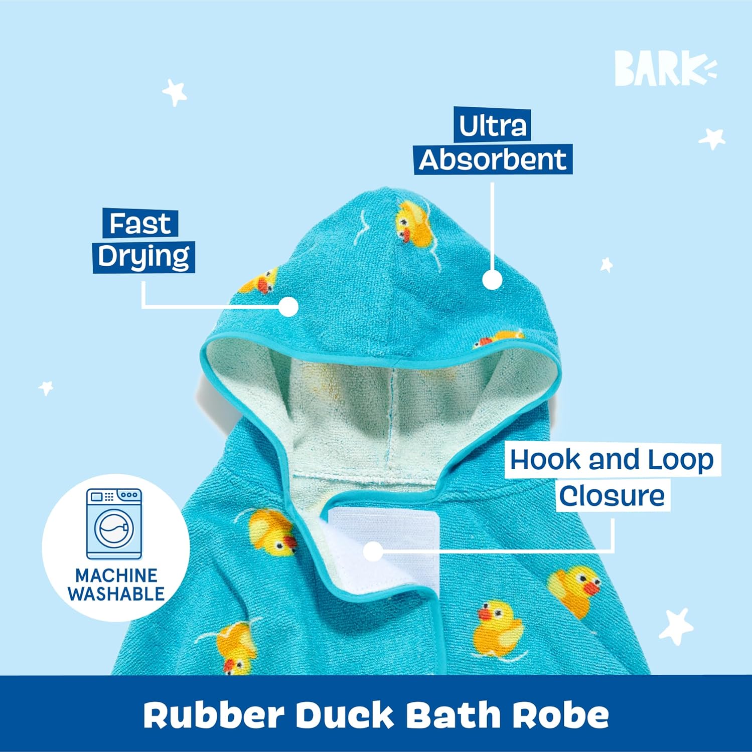 Barkbox Dog Bathrobe Fast Drying with Hook and Loop Closure & Wrap Tie Snuggle, Cute Dogs Clothes, Easy to Clean, Machine Washable, Dog Coats and Tumble Dry Low - Rubber Duck, Medium