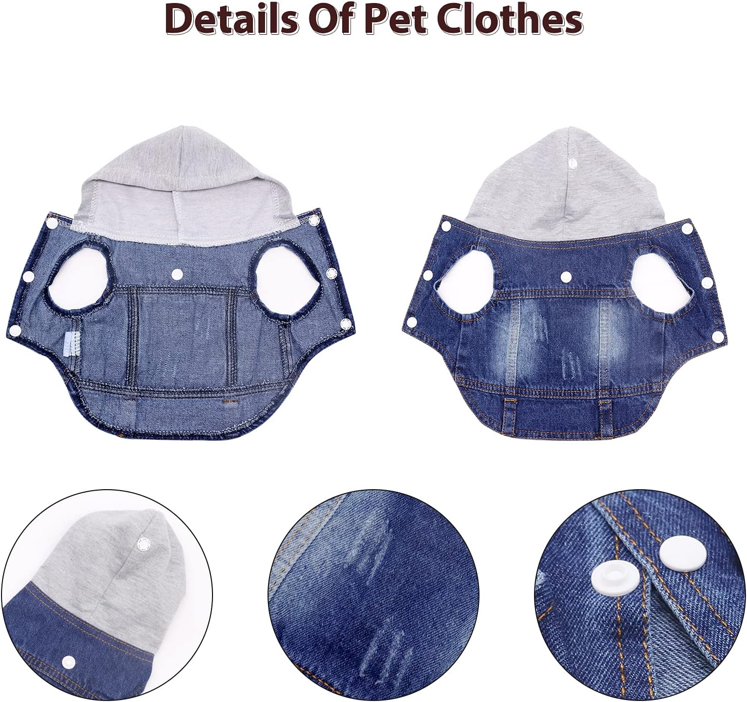 Alternative view of SILD Pet Clothes Dog Jeans Jacket Cool Blue Denim Coat Small Medium Dogs Lapel Vests Classic Hoodies Puppy Blue Vintage Washed Clothes (Grey,M)