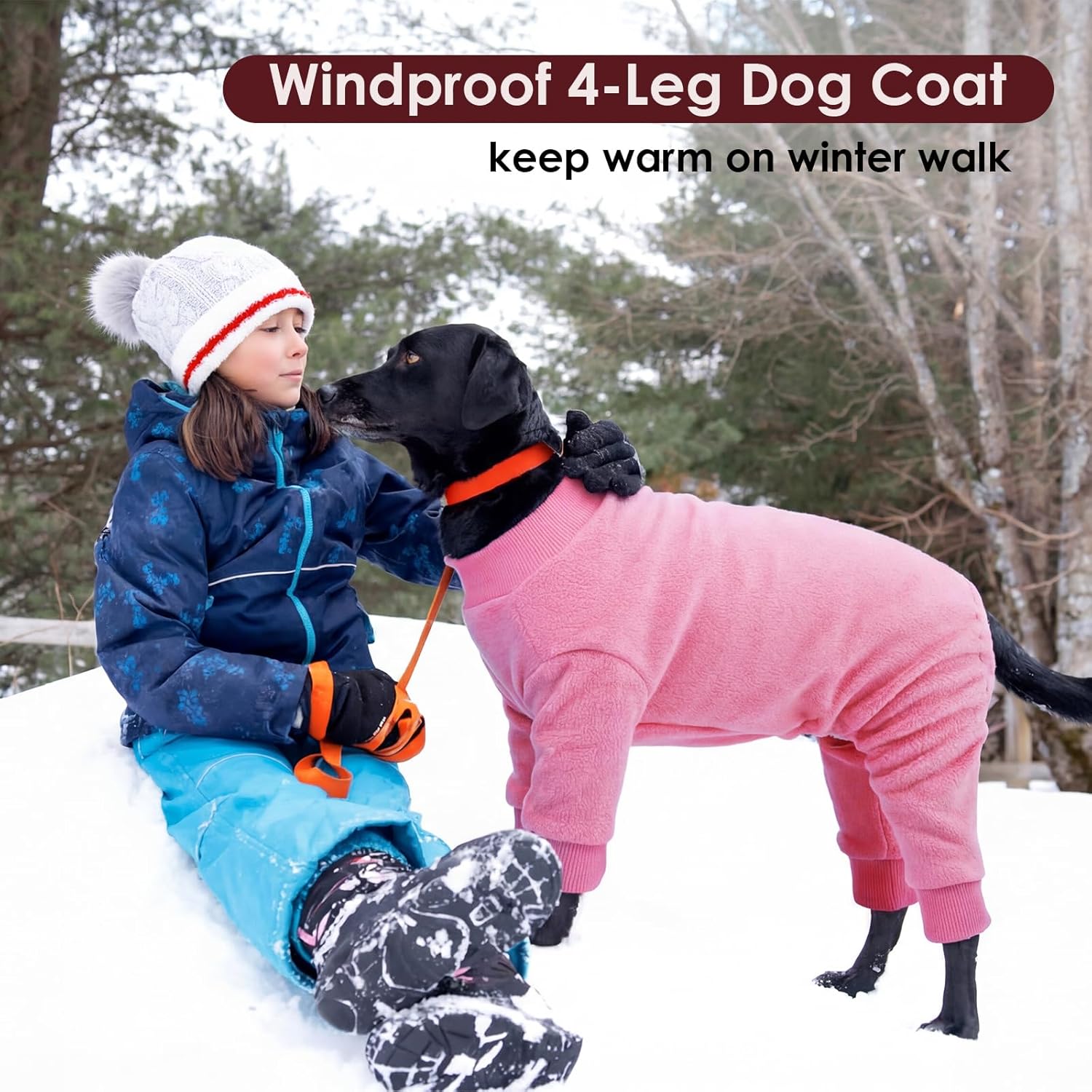 Alternative view of IKIPUKO Dog Pajamas Large Breed Winter Dog Coat Soft Cozy Onesie Cold Weather Warm Pet Jumpsuit Cozy Pjs for Pitbull Girl Boy, Pink XXL