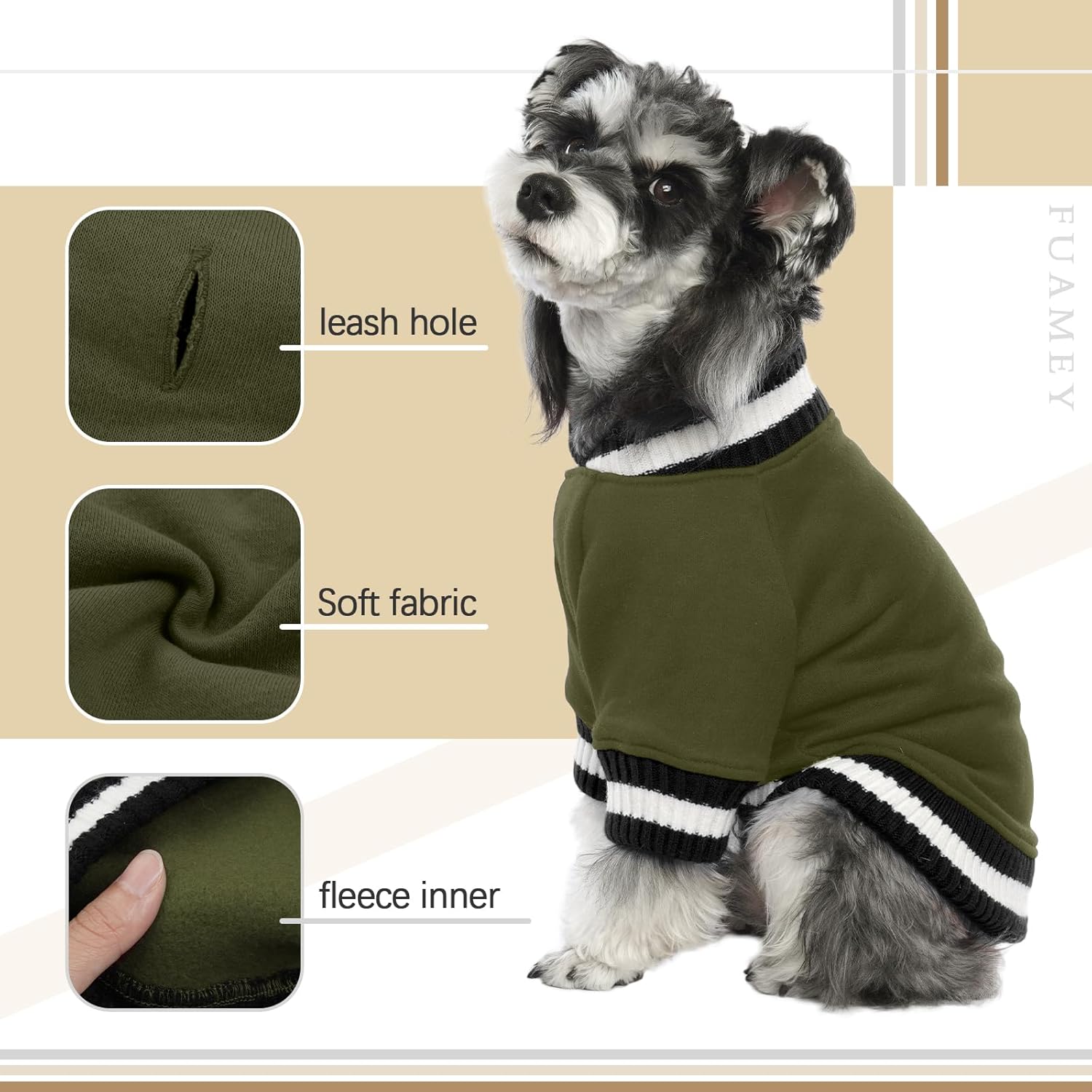 FUAMEY Dog Pullover Sweatshirt,Dog Winter Sweaters Warm Dog Clothes Dog Vest Thick Puppy Pullover Soft Pet Fleece Sweater Cute Doggie Boy Girl Outfit for Small Medium Dogs Green M - Image 4