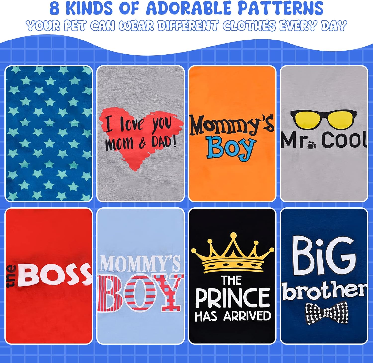 Alternative view of Wildox 8 Pcs Pet Shirts for Small Dogs Cats,Soft and Breathable Dog Printed Clothes with Cute Patten,Dog Sweatshirt Outfit for Chihuahuas Papillons Pomeranian (for Cool boy, Medium)