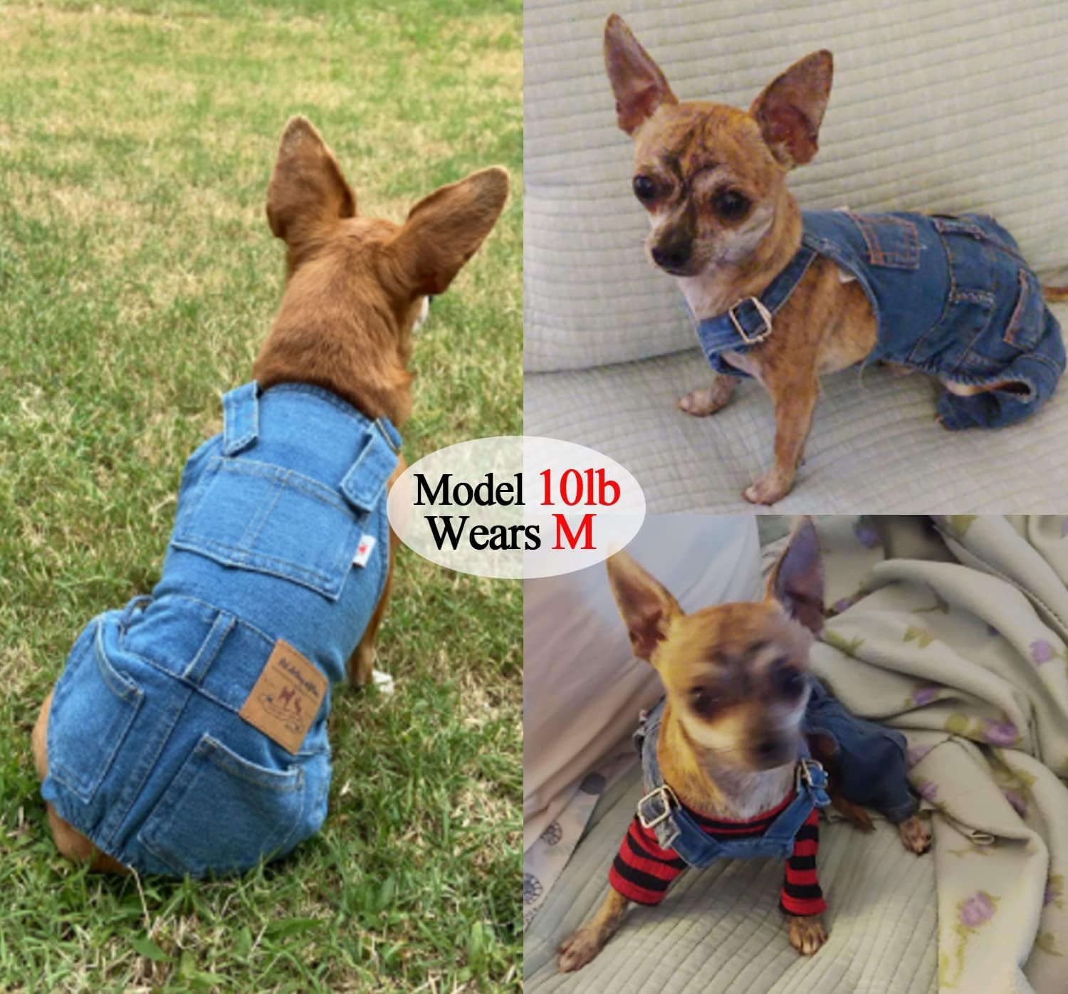 Alternative view of Dog Shirts Clothes Denim Overalls, Pet Jeans Onesies Apparel, Puppy Jean Jacket Sling Jumpsuit Costumes, Fashion Comfortable Blue Pants Clothing for Small Medium Dogs Cats Boy Girl (Blue, Large)