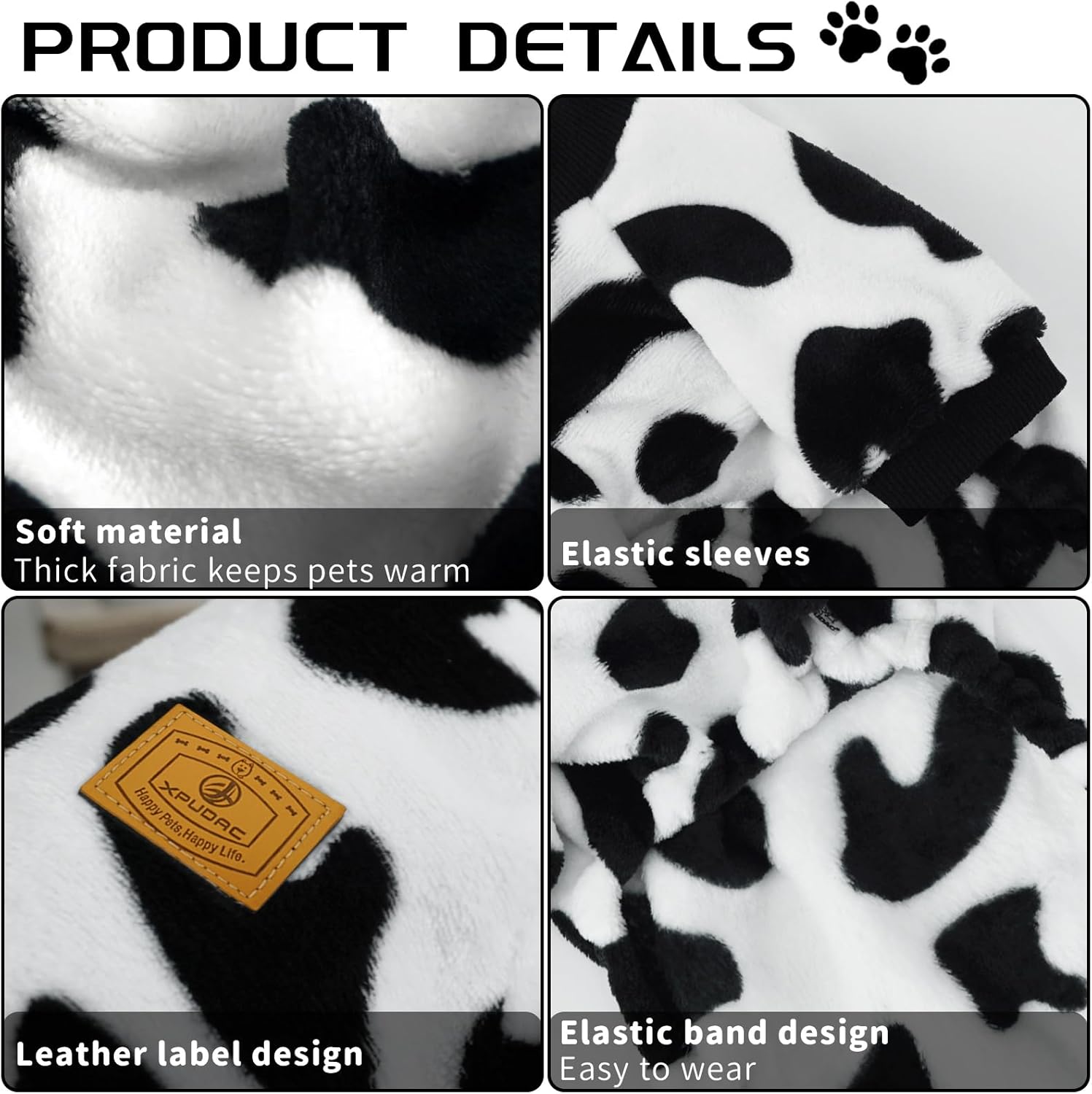 XPUDAC Cow Dog Sweater, Doggie Winter Clothes for Small Medium Dogs Girl Boy Fleece Dog Pajamas for Winter Christmas, X-Small