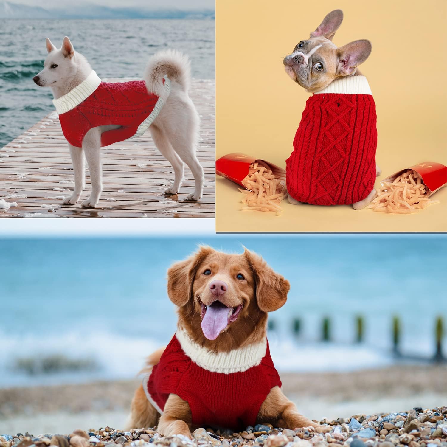 Small Dog Sweaters with Leash Hole Turtleneck Dog Sweaters Knitwear Boys Girls Warm Soft and High Stretch Pet Clothes for Fall Winter，Pet Shirts for Kitten Puppy Red Small