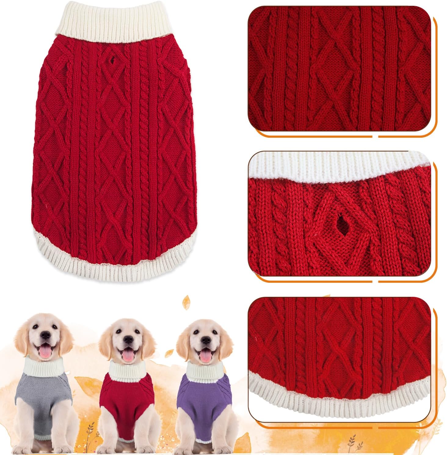 Alternative view of Small Dog Sweaters with Leash Hole Turtleneck Dog Sweaters Knitwear Boys Girls Warm Soft and High Stretch Pet Clothes for Fall Winter，Pet Shirts for Kitten Puppy Red Small
