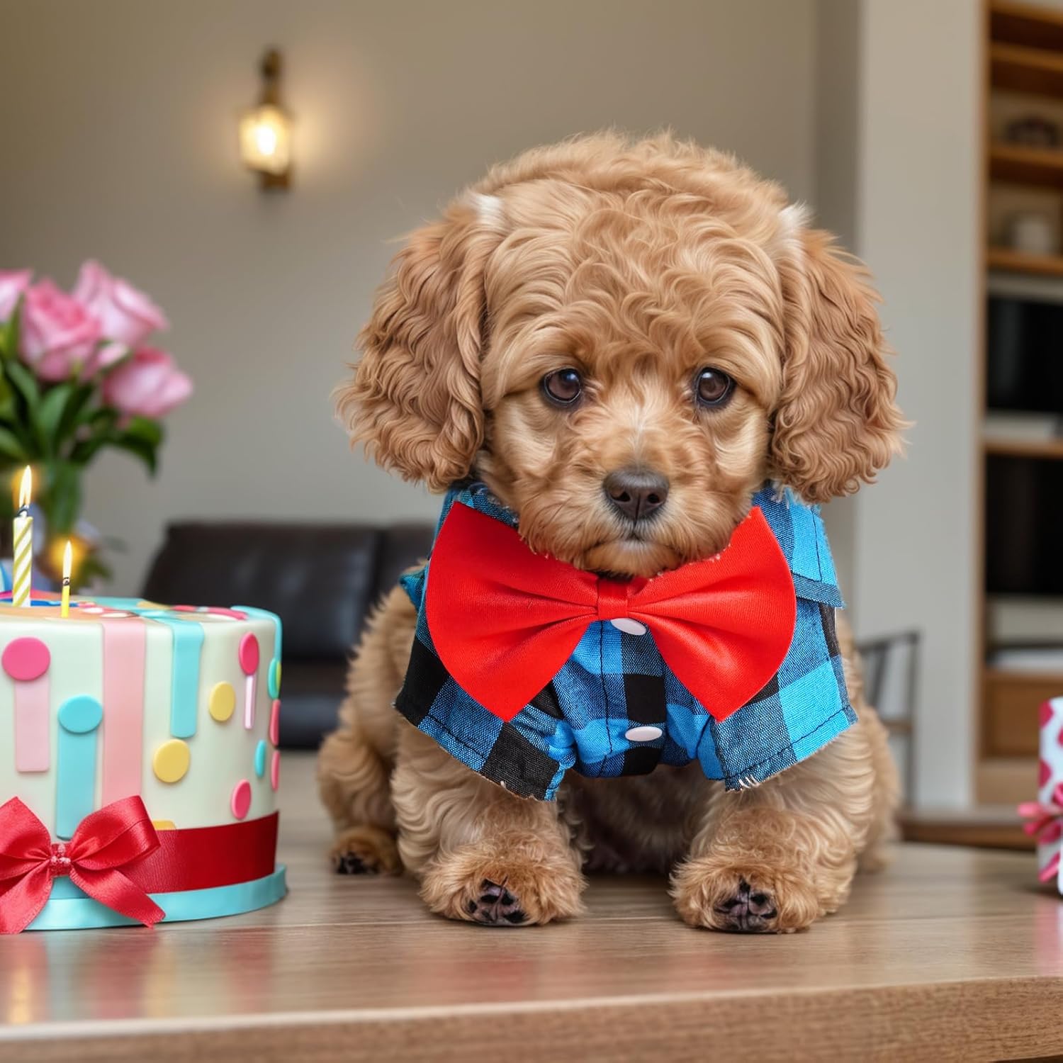 Tongcloud 2 Pack Plaid Dog Shirts - Puppy & Cat Shirts for Small Dogs & Cats - Red & Blue, Medium - Birthday Party & Holiday Photo - Image 3