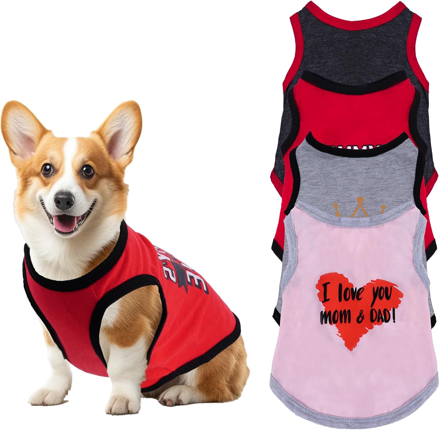 Pistha 4 Pack Dog Shirts Summer Printed Puppy Clothes Novel Sleeveless Pet T Shirts Dog Clothes for Small Medium Dogs Cats Boy(M)
