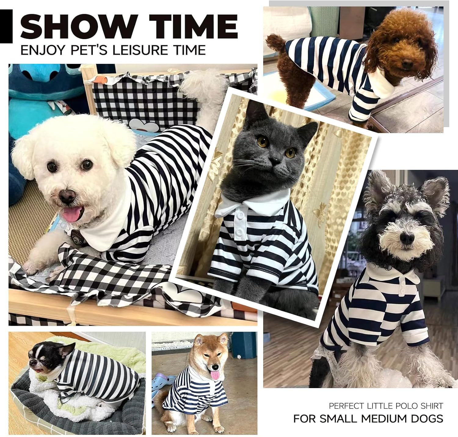 BAEJMJK Cute Dog Shirt Boy Girl Dog Clothes Striped Collared Polo T-Shirt for Small Medium Dogs Cats Soft Breathable Pet Puppy Outfits(Navy Blue,X-Small)