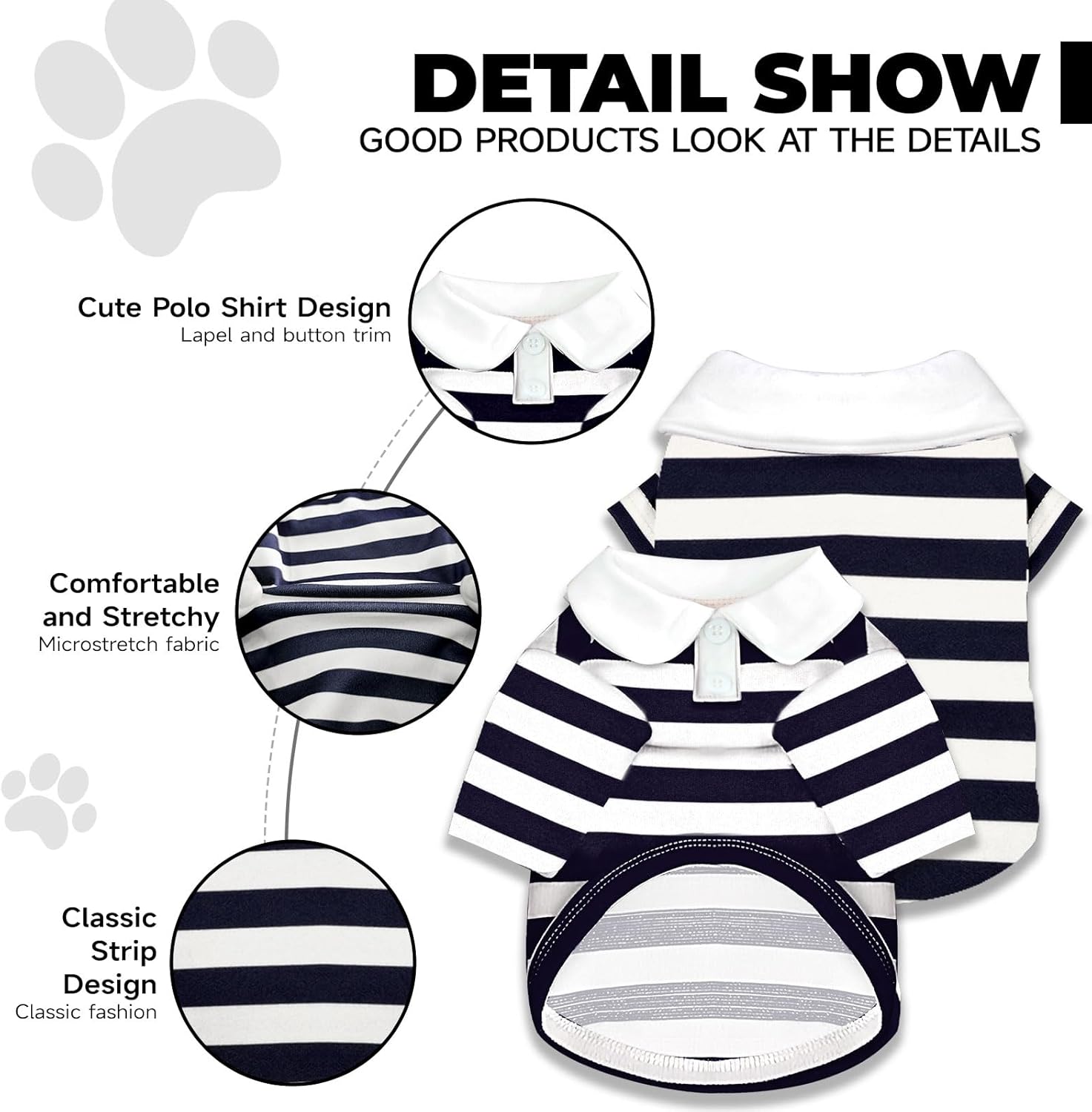 Alternative view of BAEJMJK Cute Dog Shirt Boy Girl Dog Clothes Striped Collared Polo T-Shirt for Small Medium Dogs Cats Soft Breathable Pet Puppy Outfits(Navy Blue,X-Small)