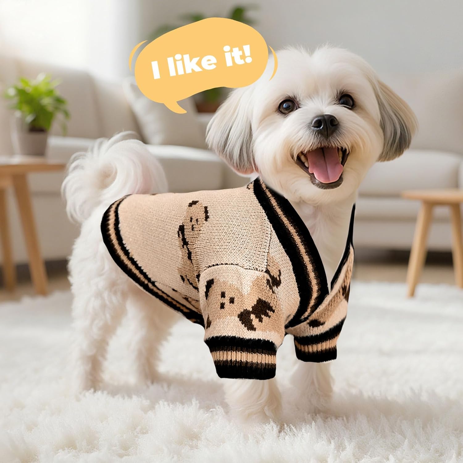 PETCARE Small Dog Sweater Cute Bear Dog Cardigan Coat Clothes for Small Medium Dogs Boy Girl Cat Sweaters Clothes for Cats Only Soft Warm Fall Winter Puppy Knitted Outfits Chihuahua Shih Tzu, Beige