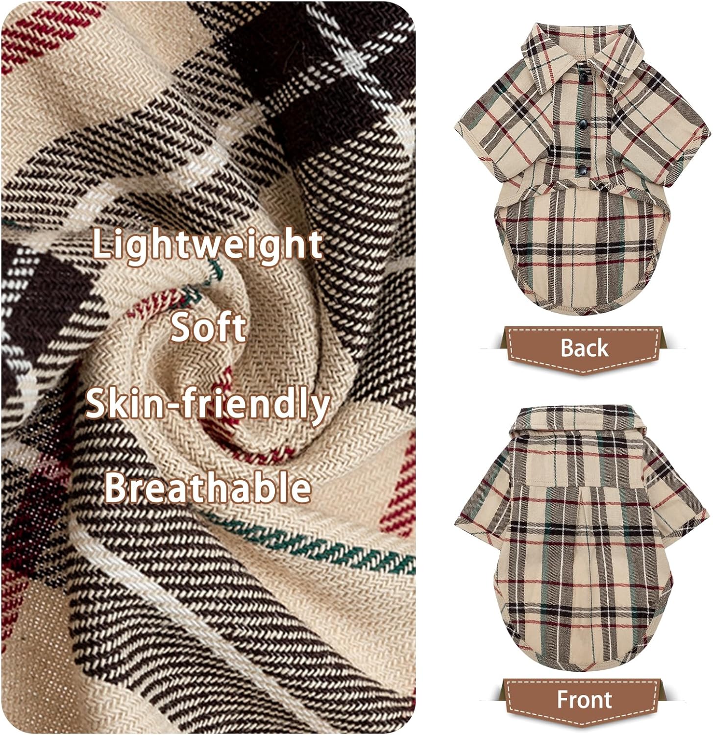 Alternative view of PUPTECK Plaid Dog Shirt, Cute Puppy Cat Polo T-Shirt, Soft Pet Clothes Boy Girl Outfit for Small Medium Dogs, Costume S