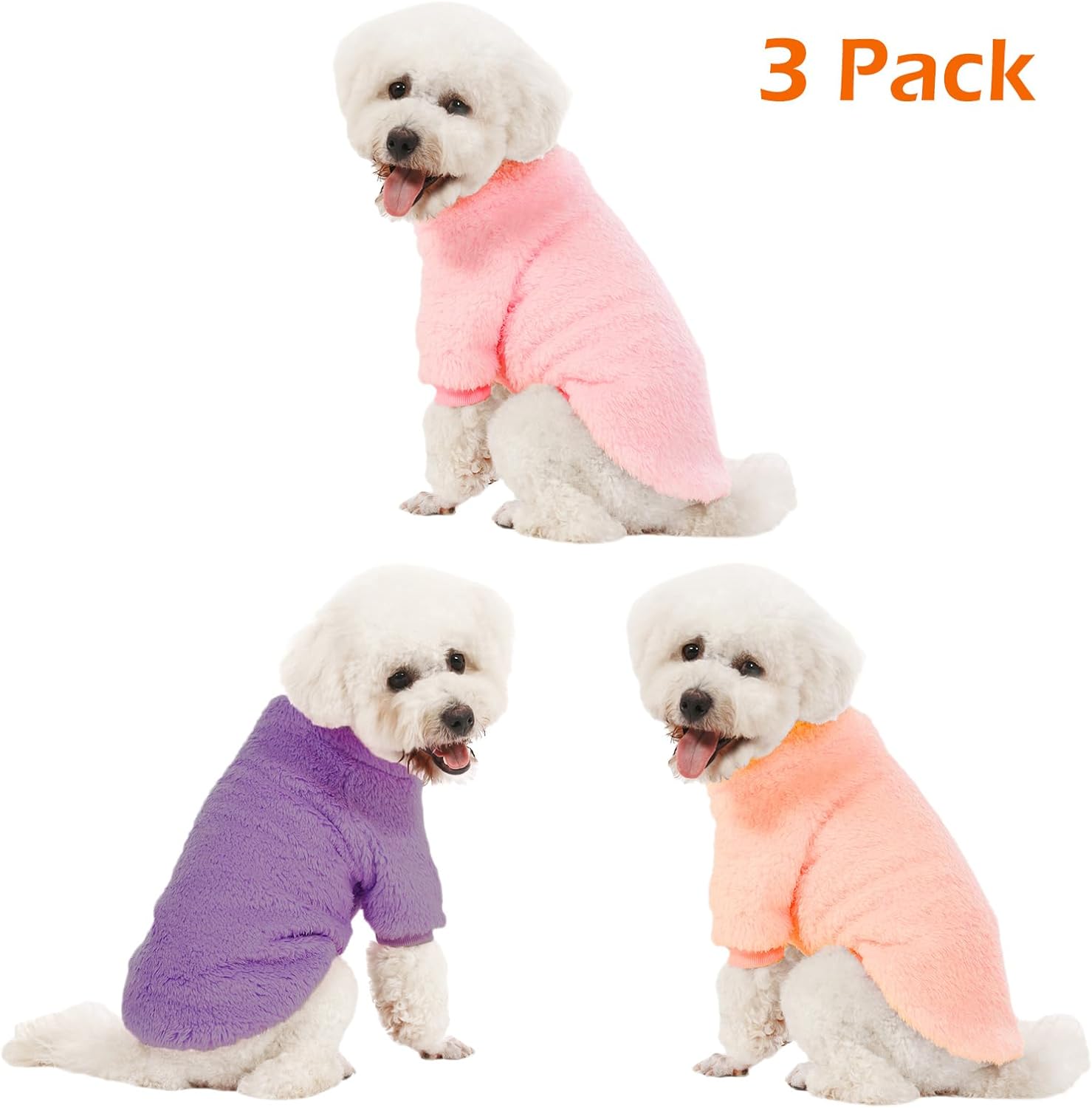 Kyaringtso Dog Sweater, 3 Pack Dog Sweaters for Small Dogs, Dog Clothes for Small Dogs Girl Boy, Ultra Soft and Warm Puppy Sweater Dog Coat for Winter Christmas (Large, Pink+Purple+Peach)