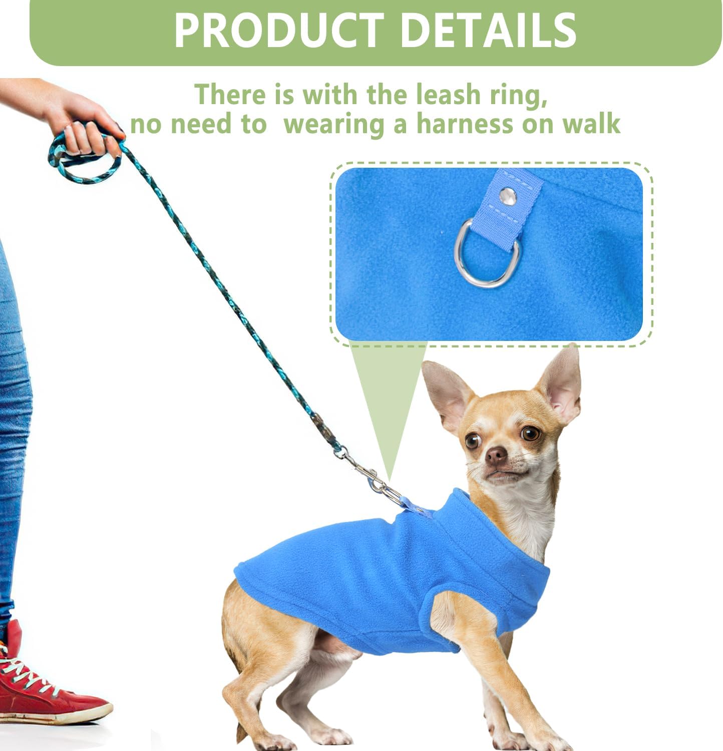 Alternative view of 2 Pack Dog Sweater with Leash Ring, Warm Pet Clothes Thick Clothes Coat Fleece Dog Sweaters for Small Dogs Girl Boy Pullover Doggie Jacket for Fall Winter (Blue,Green, Small)