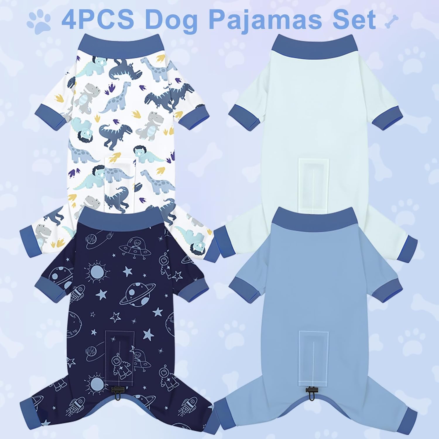 Bienbee Dog Pajamas, 4 Pack Cute Soft Dog Puppy Clothes Dogs Pjs Onesies Jammies Outfit Adjustable Breathable & Stretchy Clothes for Small Medium Large Dogs Girl Boy Puppy-S