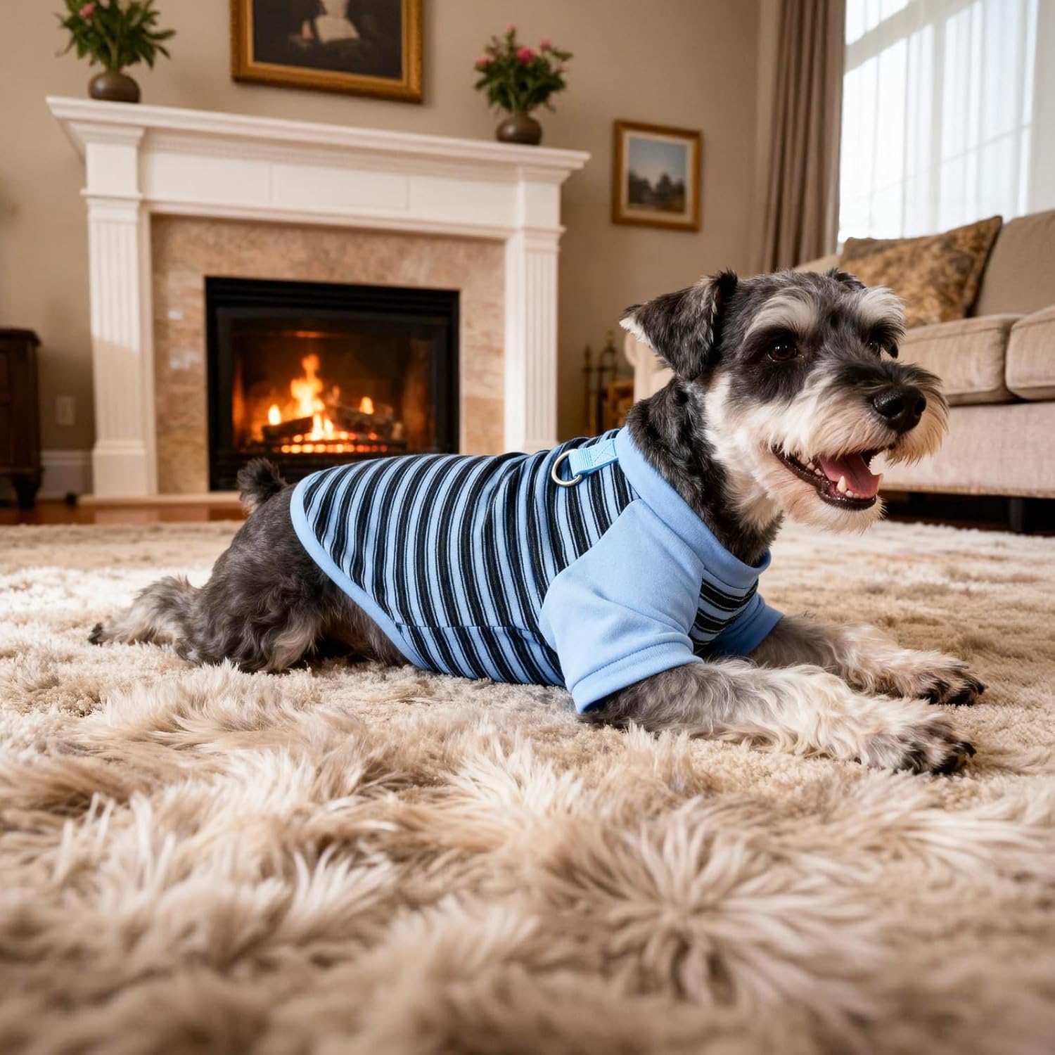 Alternative view of Pistha Dog Tshirt Striped Shirts for Dogs Clothes Stretchy Puppy T-Shirts with Metal Buckle for Small Medium Dog Boys Girls (Blue, Large)