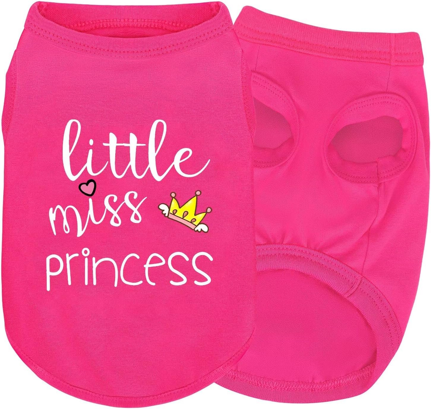Pink Cotton Dog Shirt with 'Little Miss Princess' Print, Soft & Breathable Pet Apparel for Small to Large Dogs, All-Season Sleeveless Vest, Cute and Comfortable Dog Outfit.Pink Crown XS