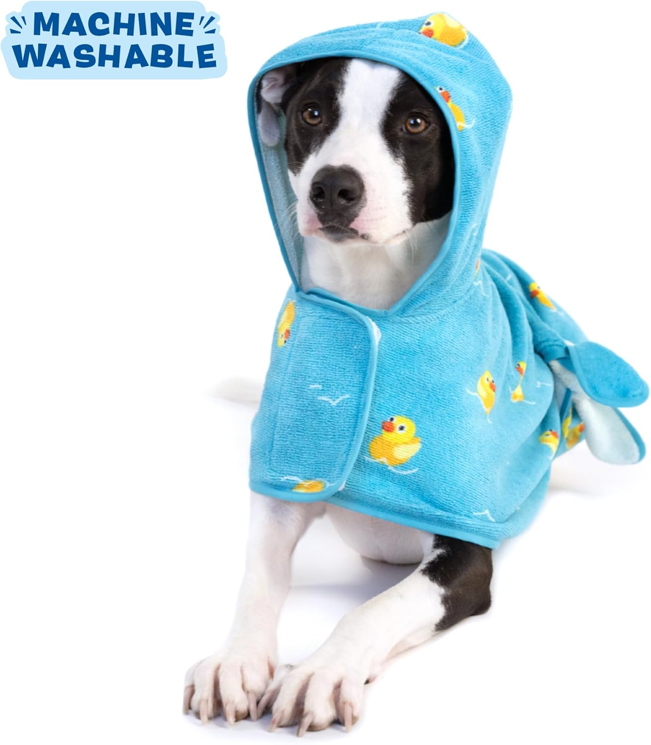 Barkbox Dog Bathrobe Fast Drying with Hook and Loop Closure & Wrap Tie Snuggle, Cute Dogs Clothes, Easy to Clean, Machine Washable, Dog Coats and Tumble Dry Low - Rubber Duck, Medium - Image 5