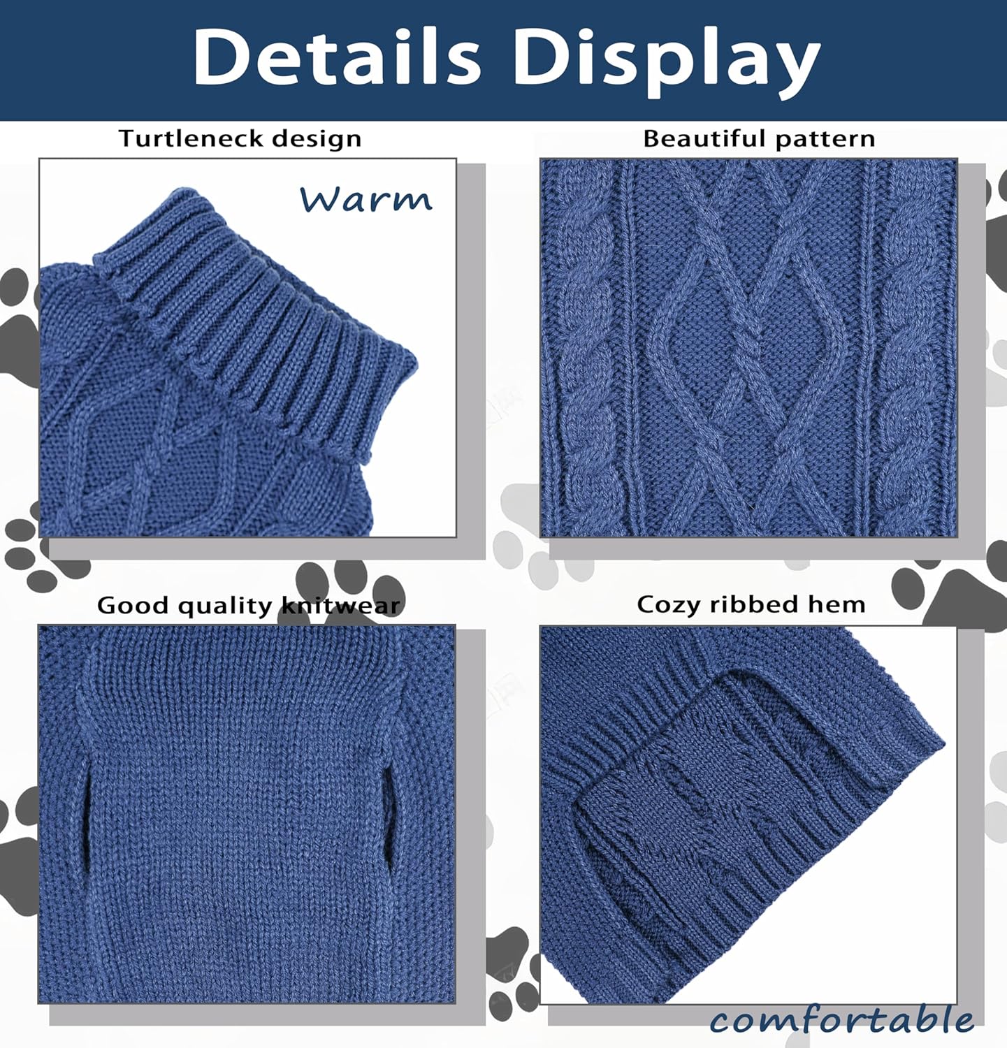 Dog Sweaters for Small Dogs XS Dog Sweater Winter Dog Clothes Boy Chihuahua Yorkie Sweater Warm Pet Clothes Knitted Solid Puppy Sweater Cat Sweater Doggy Turtleneck for Cold Weather (Blue, X-Small)