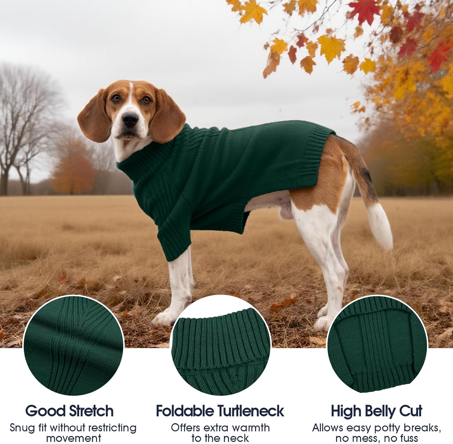Alternative view of IECOii XL Dog Sweater,Winter Doggy Clothes for Large Dogs Girl Boy,Warm Pullover Xmas Dog Sweater Turtleneck,Lightweight & Good Stretch for Active Dogs Like Beagle,Border Collie (Green,XLarge)