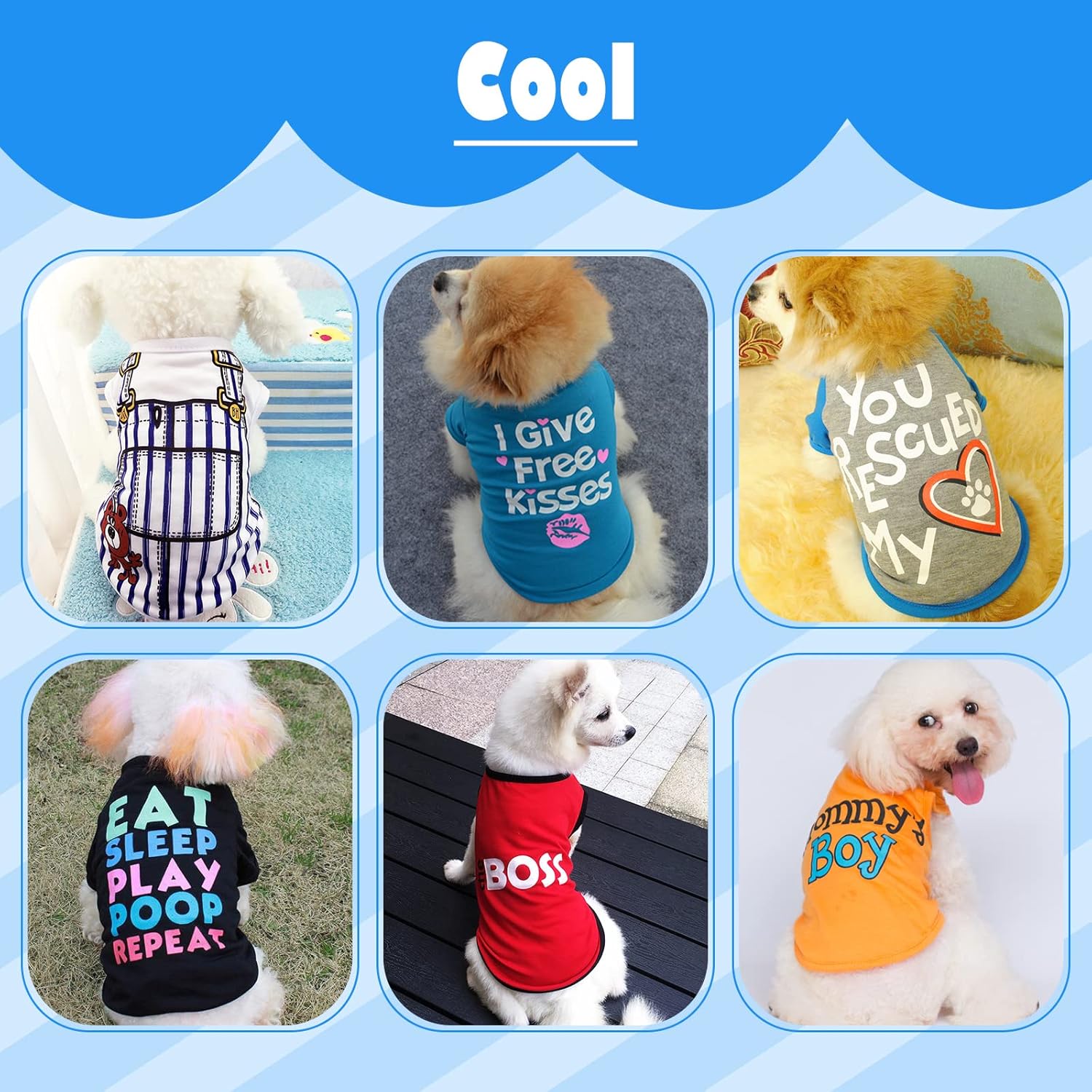 KATOLK 6 Pack Dog Clothes for Small Dogs Boy and Girl, Soft and Breathable Puppy Kitten Dog Shirts with Letters for Pet Cats, Summer Dogs' T-Shirts Apparel Sleeveless Vests for Chihuahua Yorkies