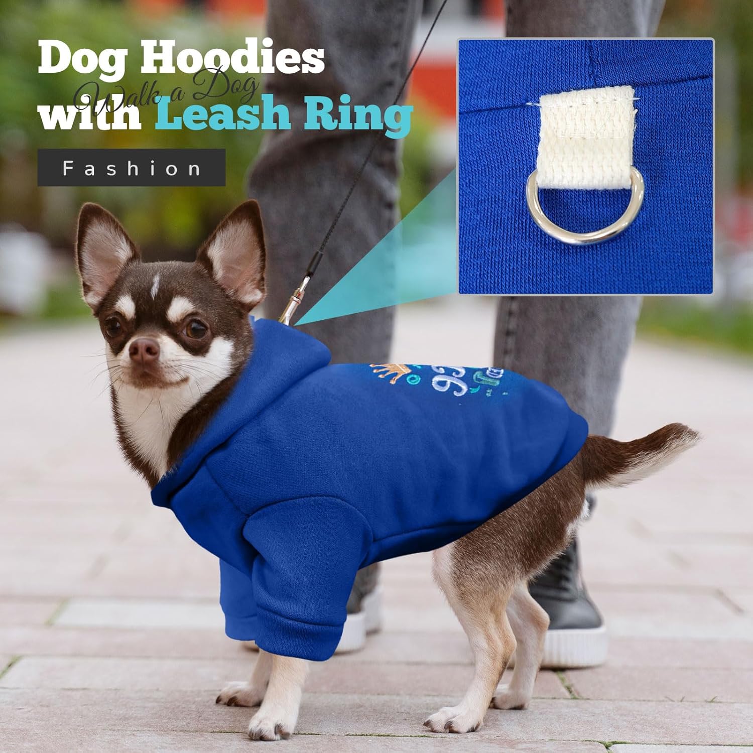 ABRRLO Small Dog Hoodie Clothes Cute Blue Prince Fleece Dog Sweater for Small Dogs Cat Boy Warm Puppy Sweatshirt with Leash D Ring Fall Winter XS Tiny Pet Doggy Outfit Chihuahua Yorkie Shihtzu(Blue,M)