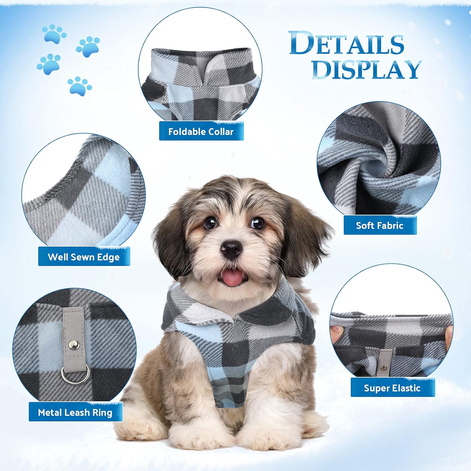 Alternative view of 4 Pieces Winter Fabric Dog Sweater with Leash Ring Soft Fleece Vest Dog Clothes Plaid Camouflage Warm Puppy Jacket Pullover Clothes for Small Cat Puppy Chihuahua(M)