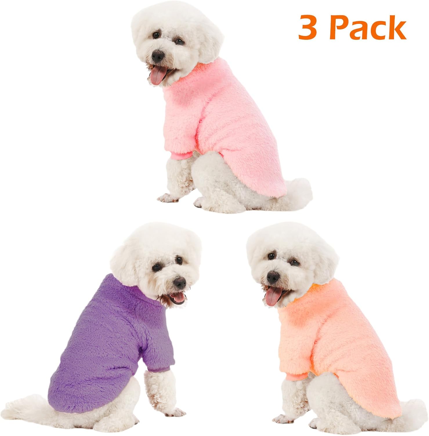 Kyaringtso Dog Sweater, 3 Pack Dog Sweaters for Small Dogs, Dog Clothes for Small Dogs Girl Boy, Ultra Soft and Warm Puppy Sweater Dog Coat for Winter Christmas (Large, Pink+Purple+Peach)