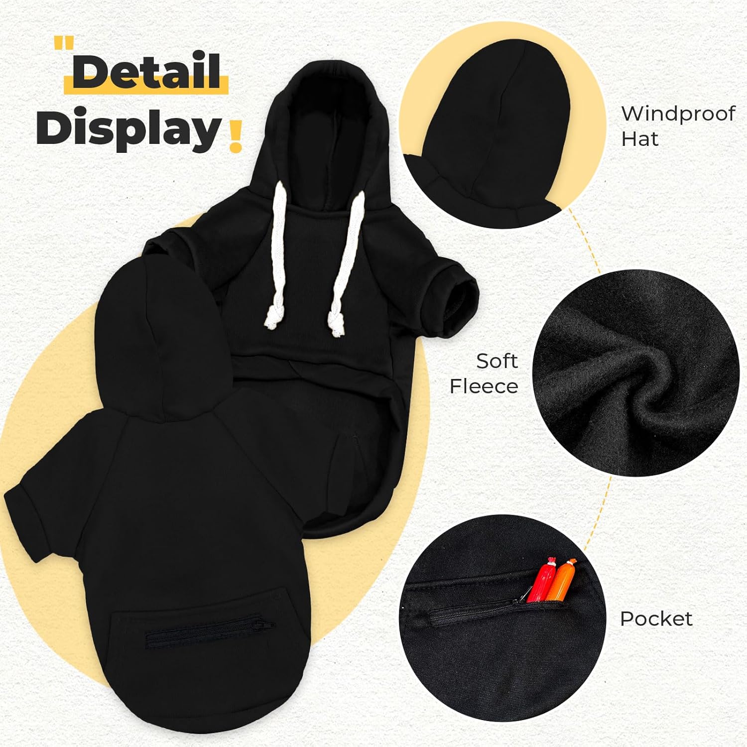 PETCARE Basic Dog Hoodie Sweaters for Small Medium Large Dogs Cats Puppy Clothes Soft Warm Fleece Dog Hoodies Sweatshirt with Small Pockets Fall Winter Chihuahua Dachshund Golden Retriever Outfits - Image 4